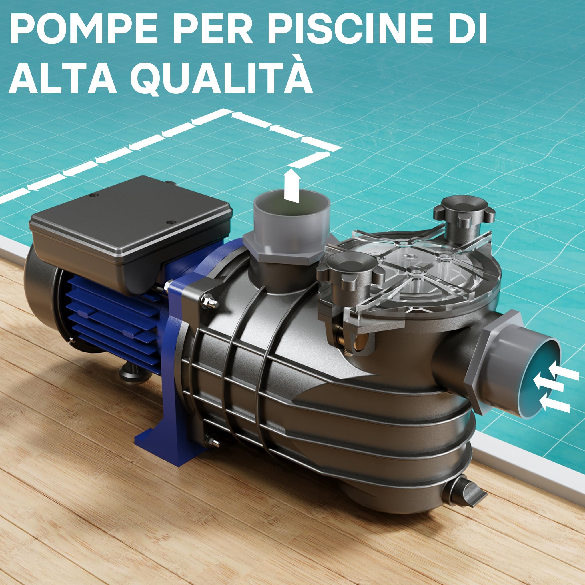 Wiltec Pompa Piscina 13200 l/h 370W con filtro