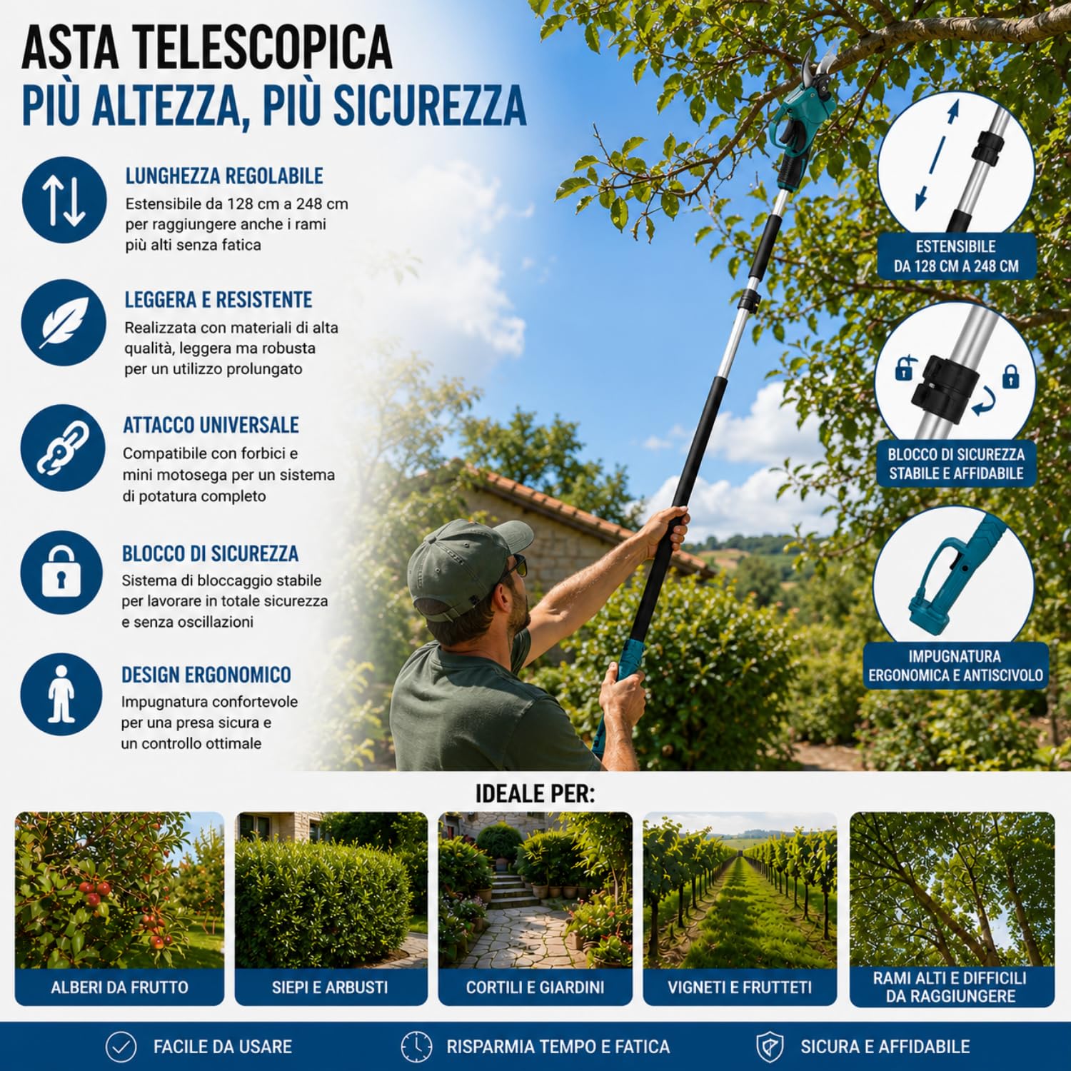 De Rosa Shop Kit Potatura 3 in 1 36V forbice motosega asta