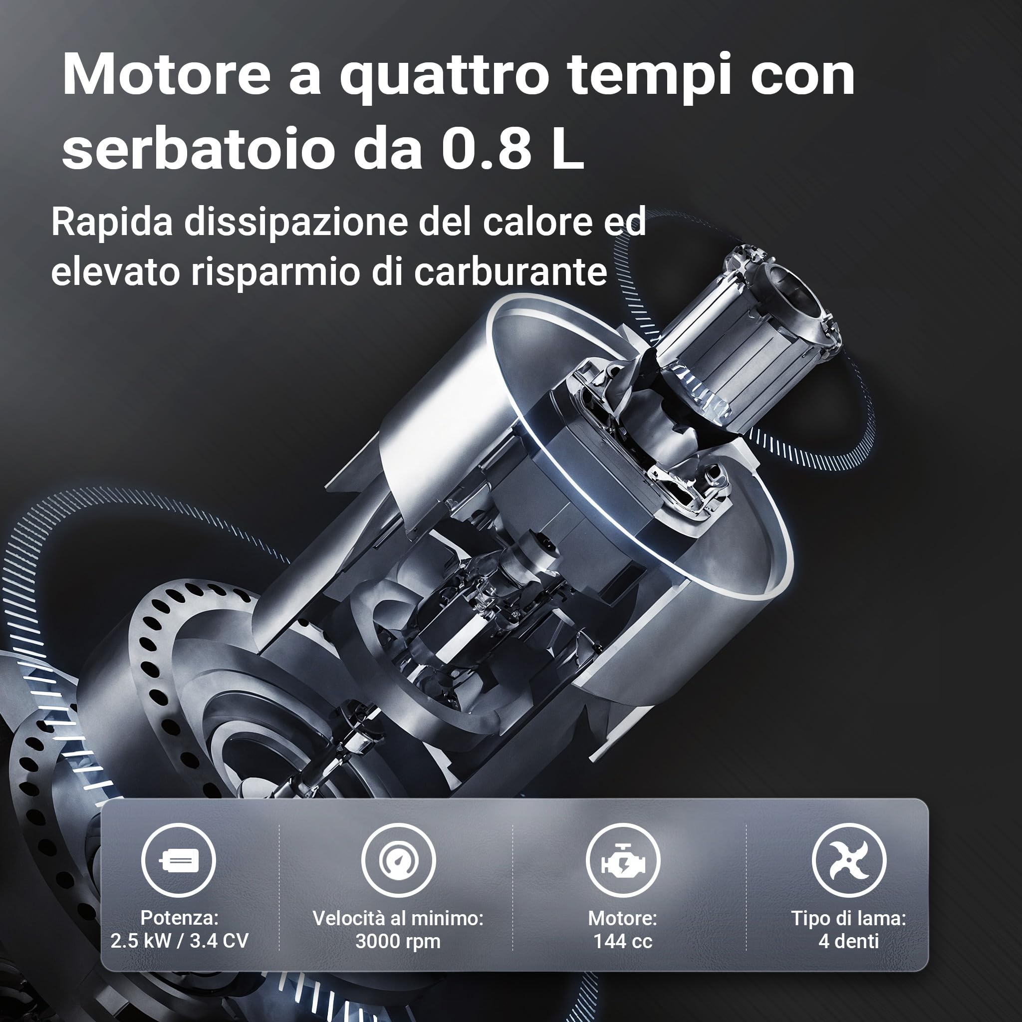 Wiltec motozappa a scoppio 60 cm 2,5 kW 144cc 6 lame
