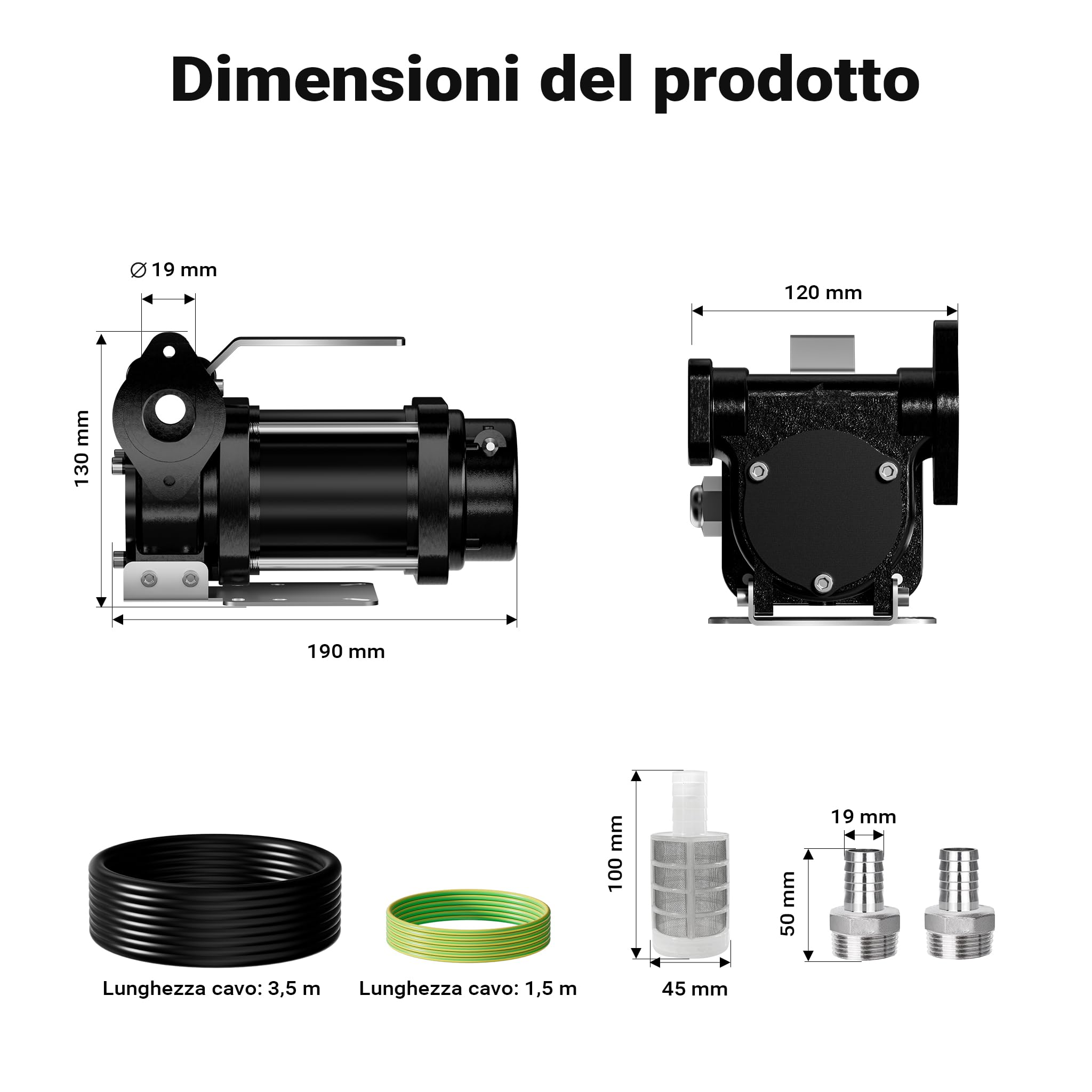 Wiltec pompa travaso carburante 12V 40 l/min 180W