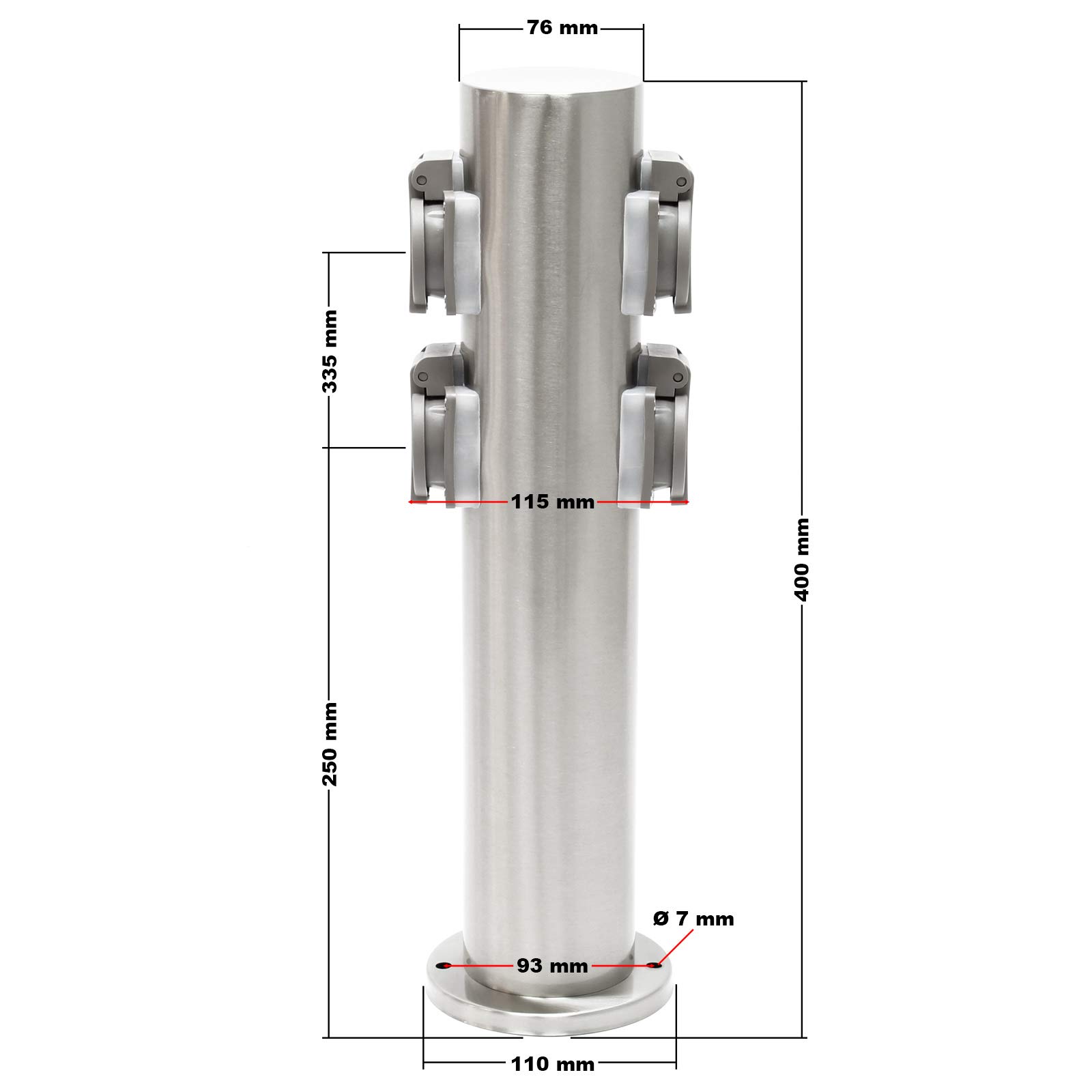 Wiltec Colonna multipresa giardino 4 prese acciaio IP44