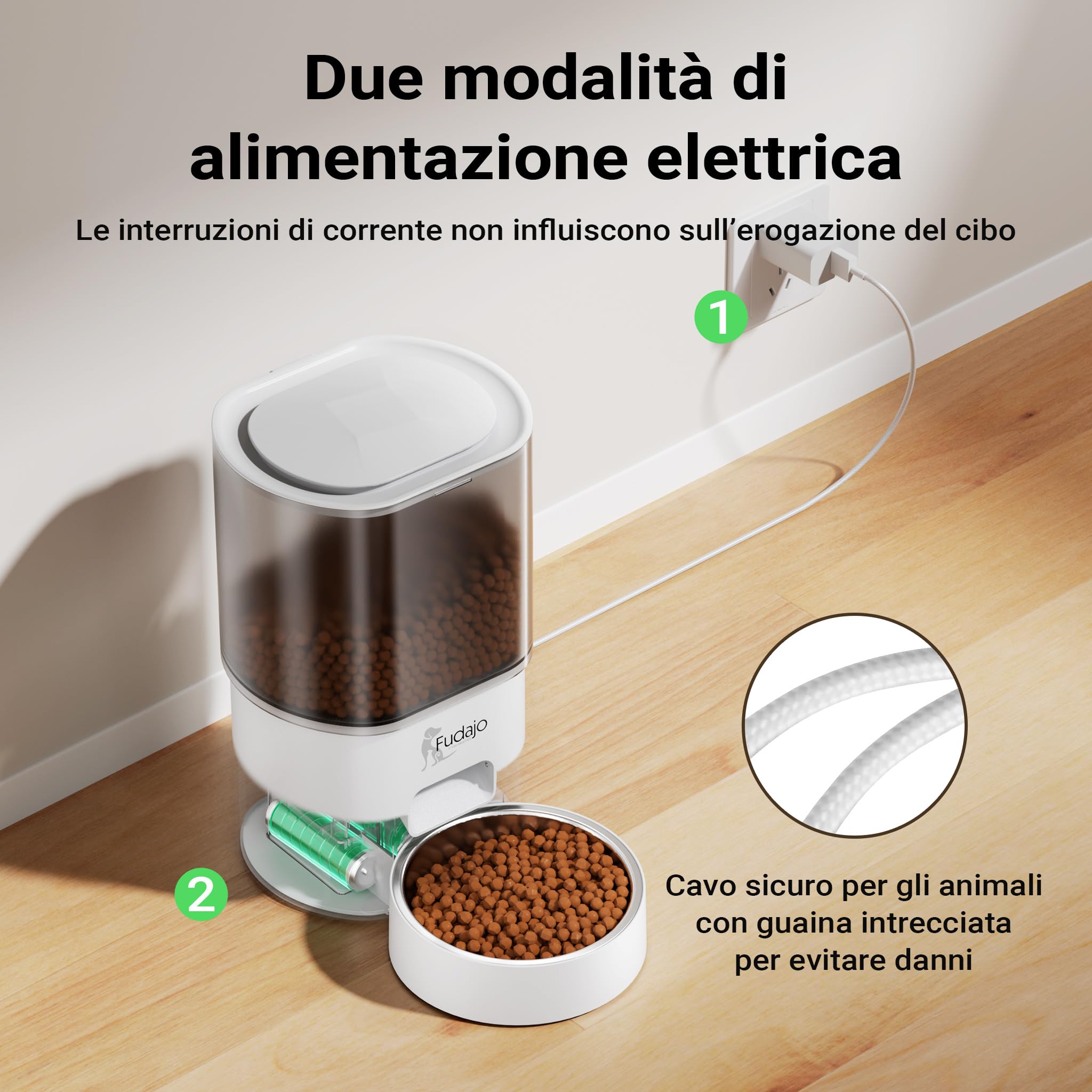 Fudajo Distributore Automatico Cibo 3L + Acqua 2,5L Bianco App