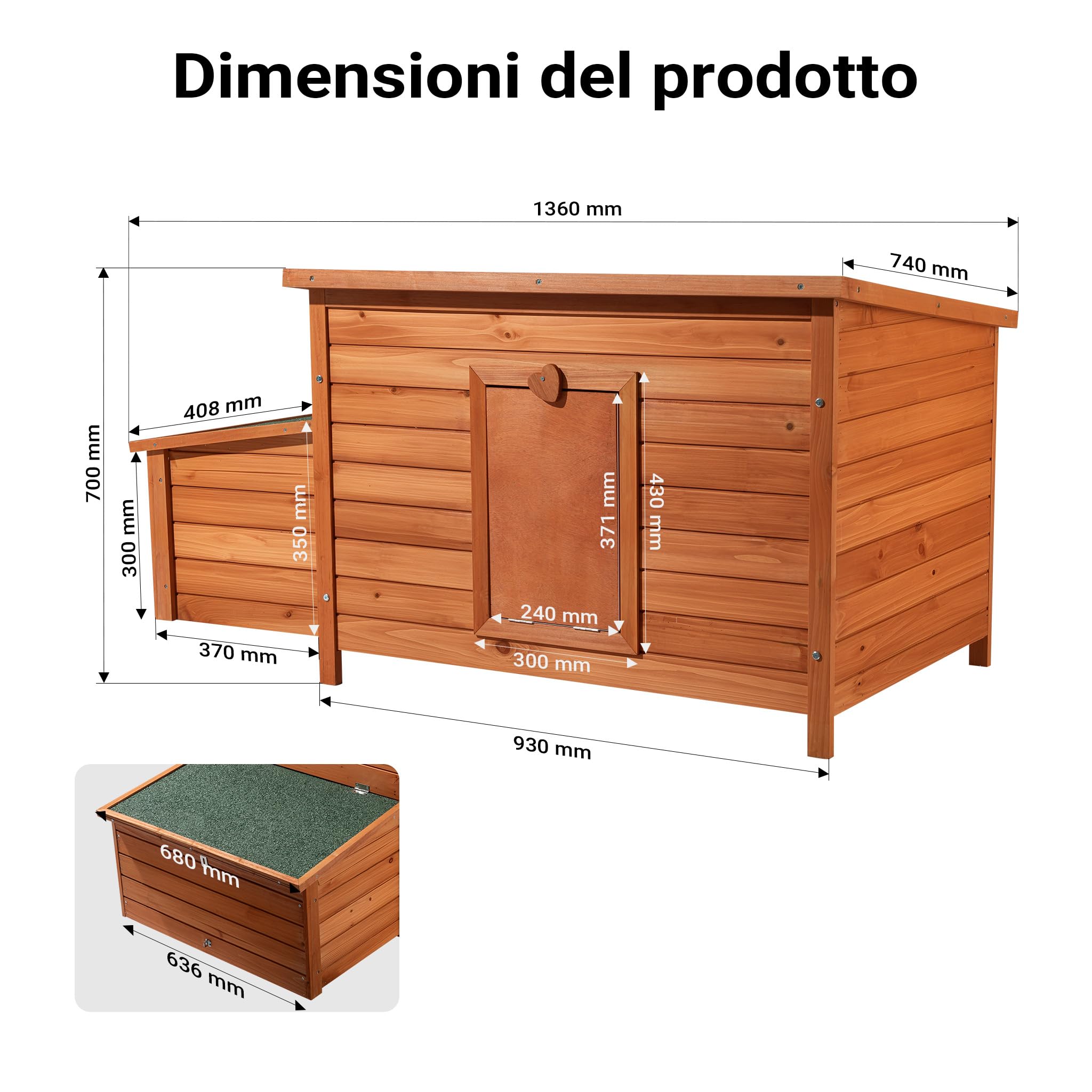 Wiltec Pollaio 136x74x70 cm in Legno con Nido