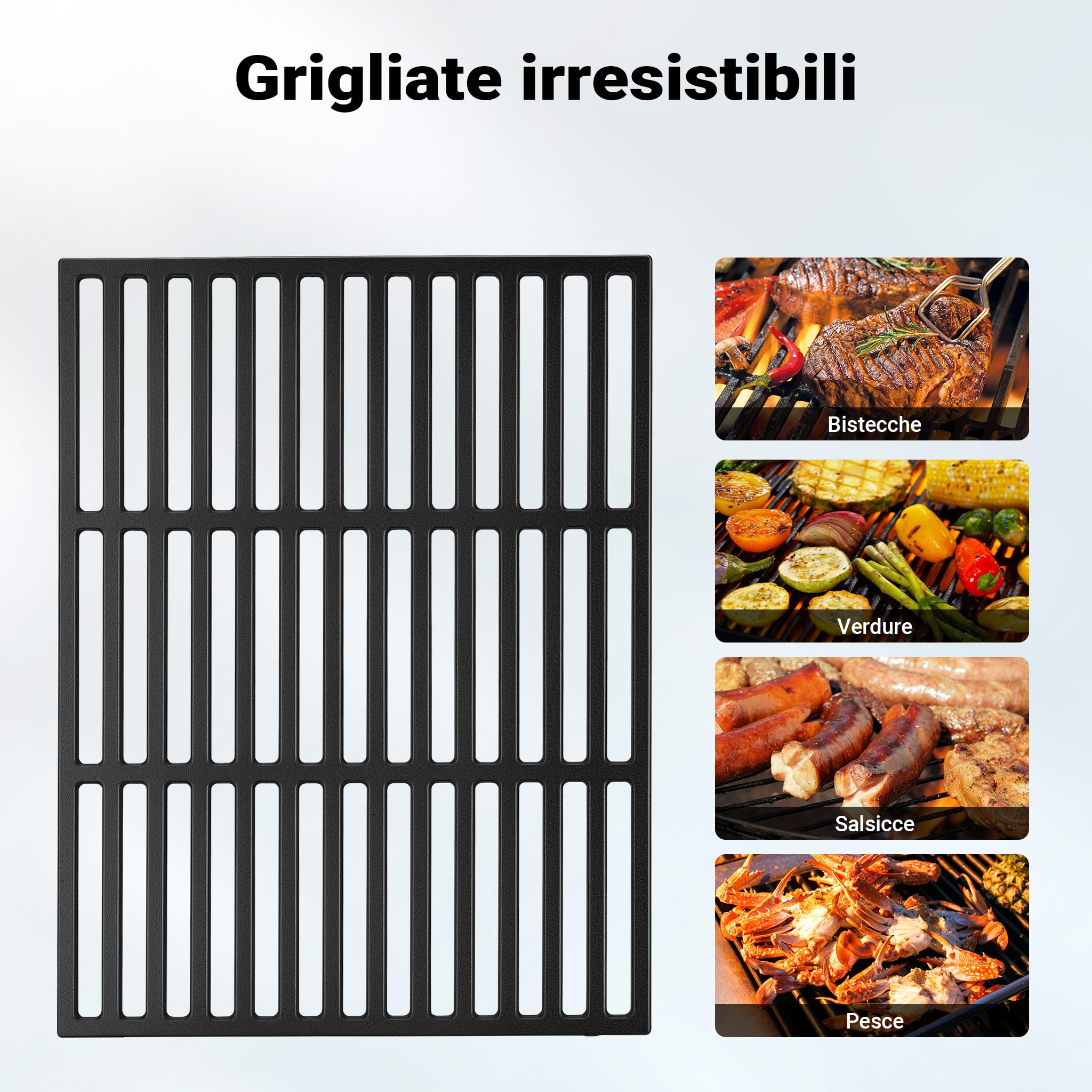 Wiltec griglia ghisa camino barbecue 29x38 cm spessore 9 mm