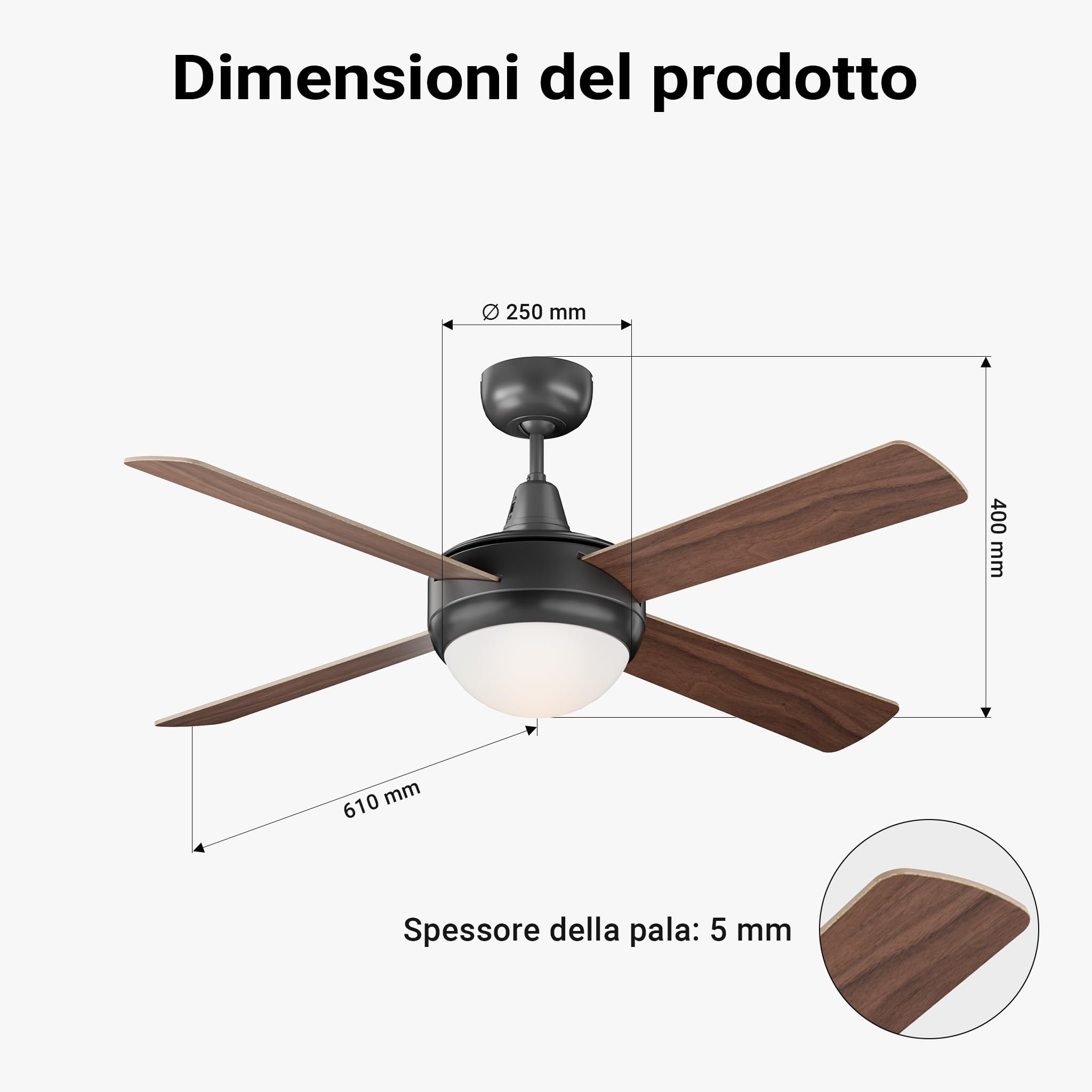 Wiltec Ventilatore Soffitto 122 cm lampadario 4 pale 53 W