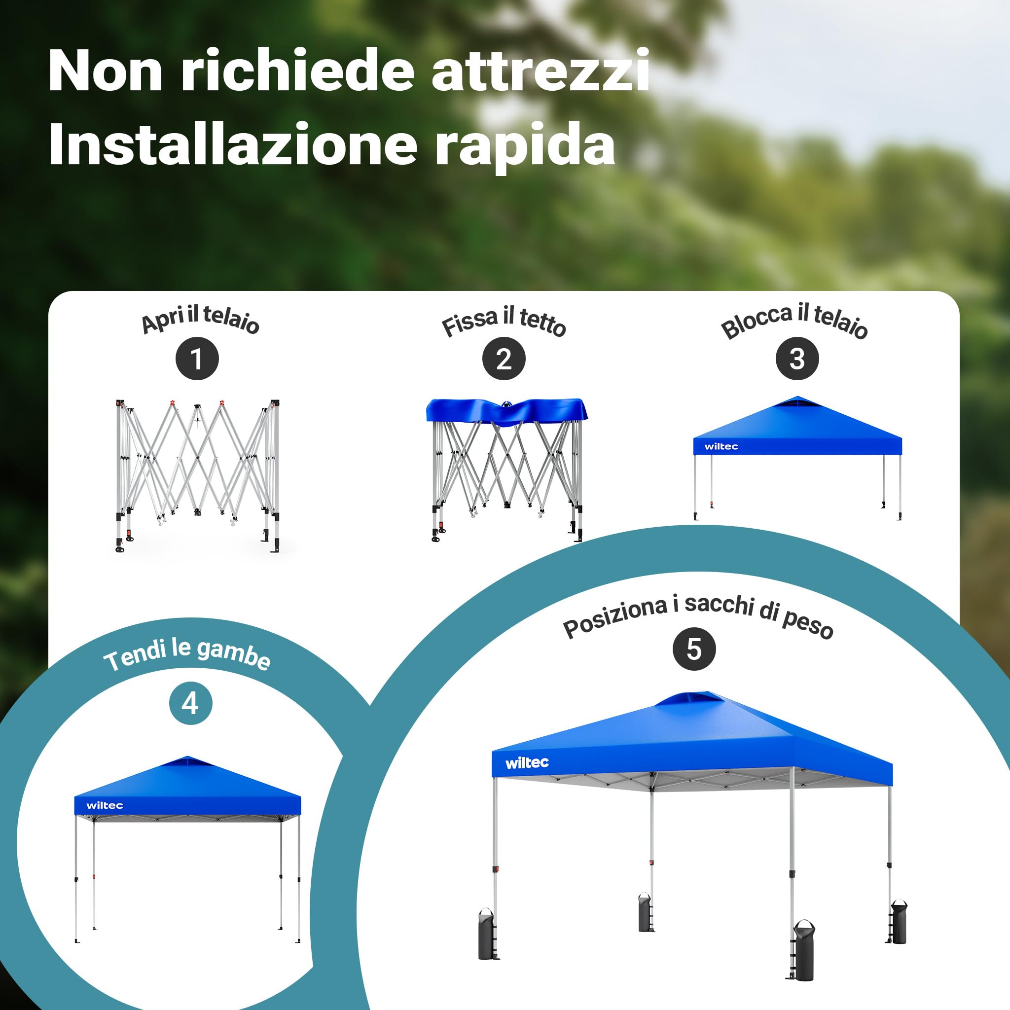 Wiltec Gazebo Pop-Up 3x3 m Blu Impermeabile