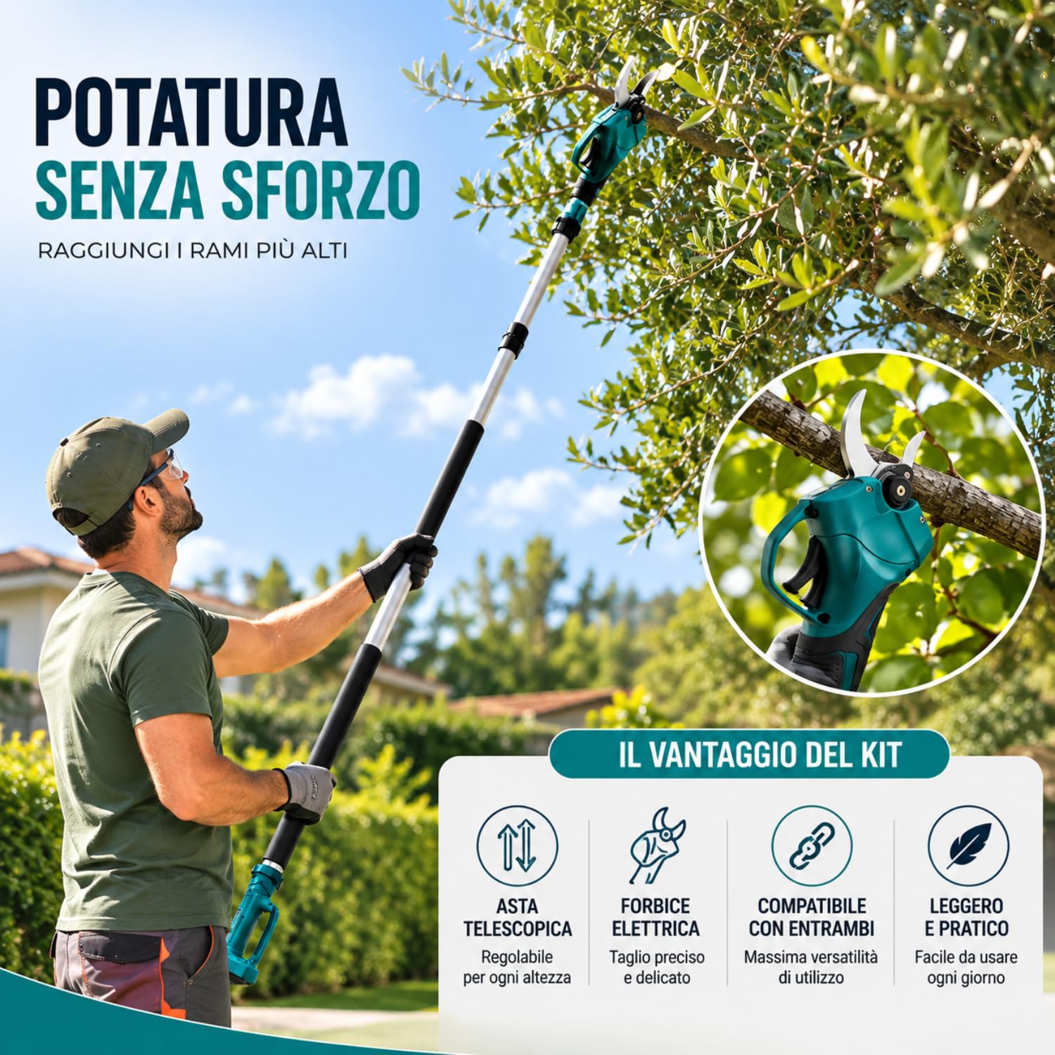 De Rosa Shop Kit Potatura 3 in 1 36V forbice motosega asta