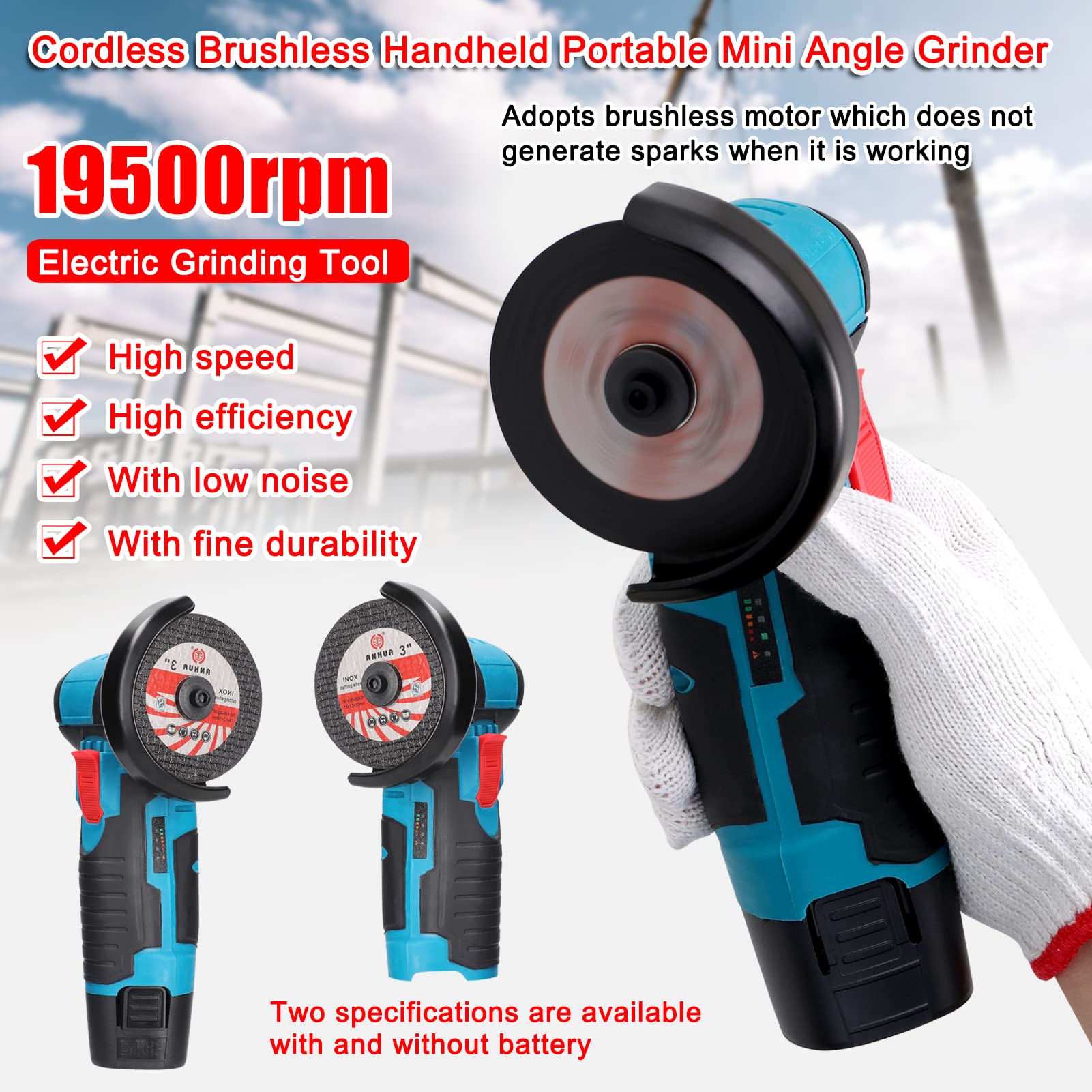 Weytoll Mini Smerigliatrice Angolare 12V 2 Batterie 76mm