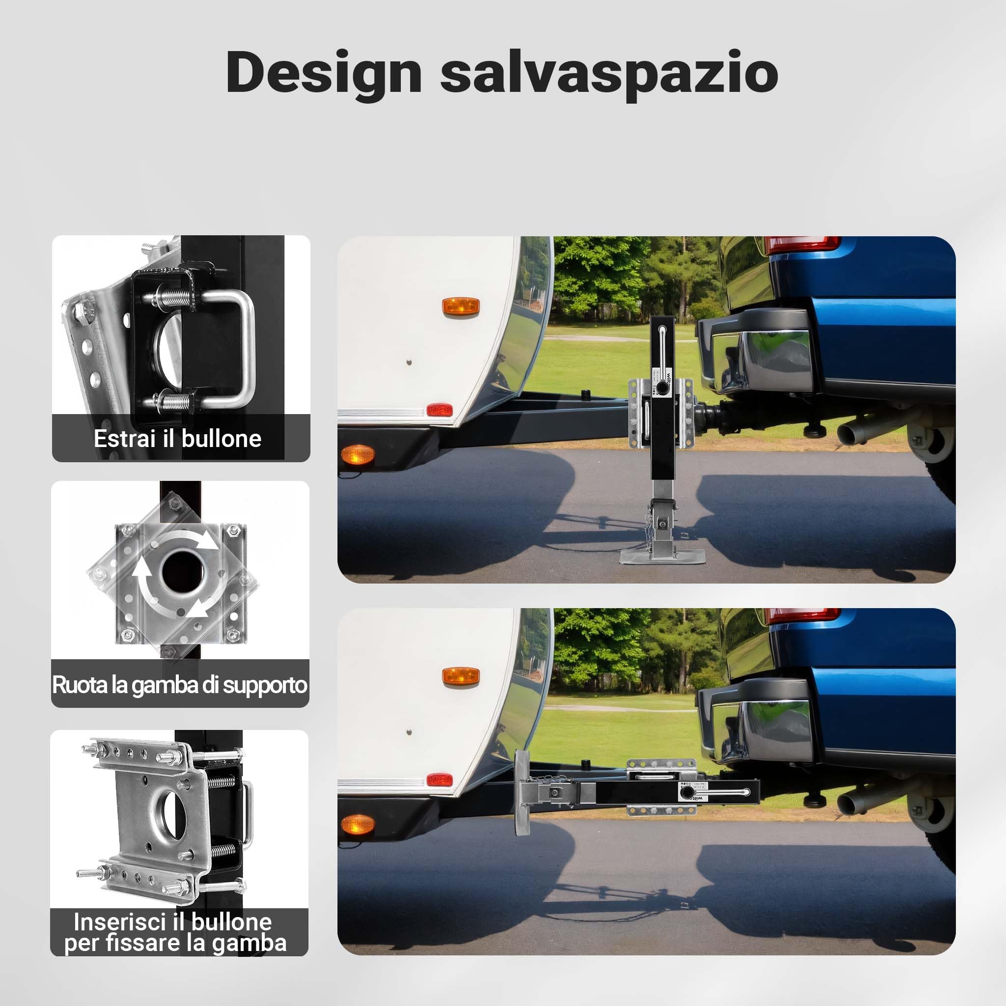Wiltec Piede Stabilizzatore 900kg Manovella Laterale Girevole