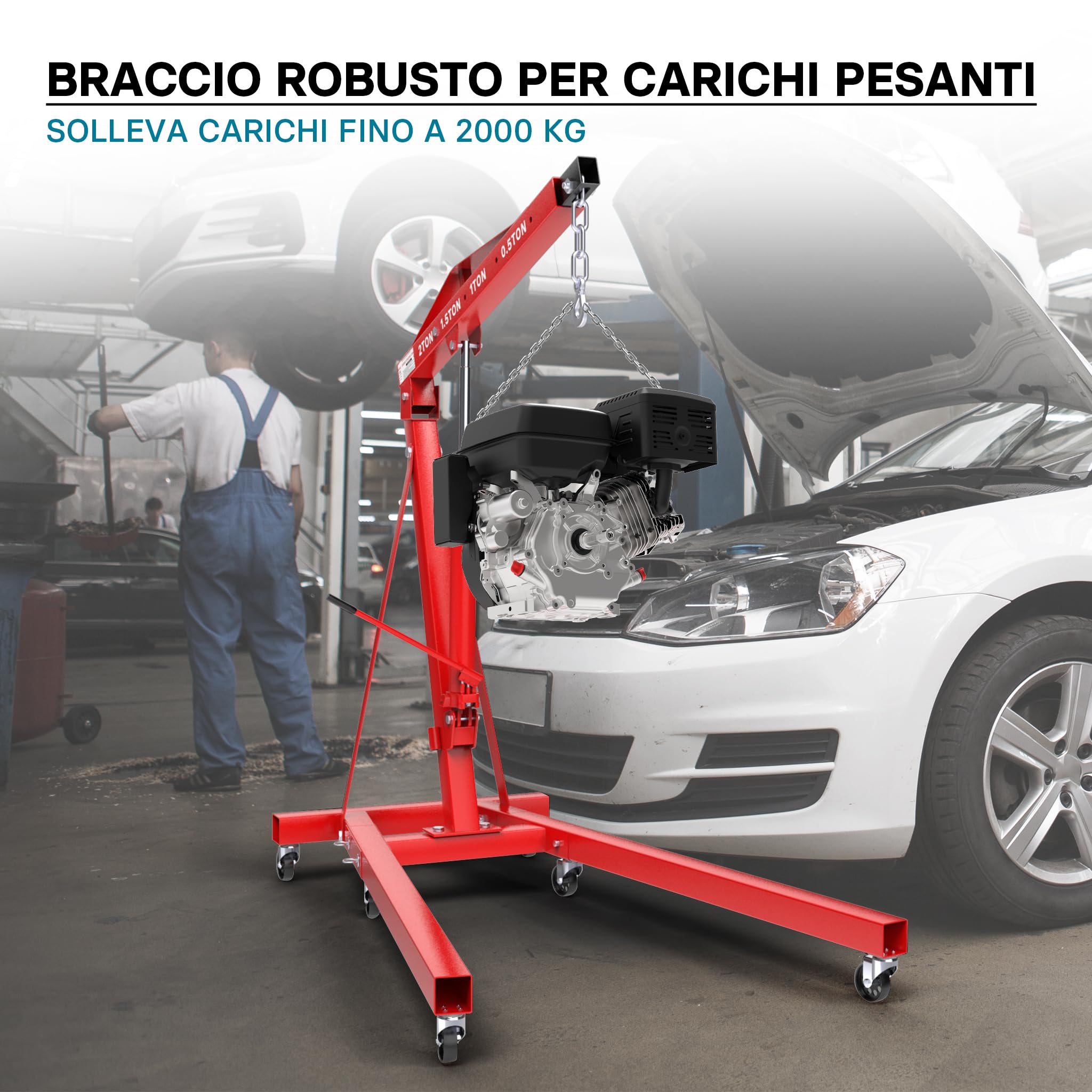 Wiltec Gruetta Idraulica 2000kg Officina Pieghevole 2,25m