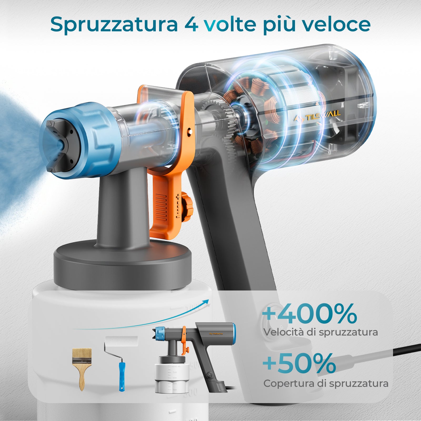 Tilswall Pistola Verniciare Elettrica 1000 ml 3 Ugelli