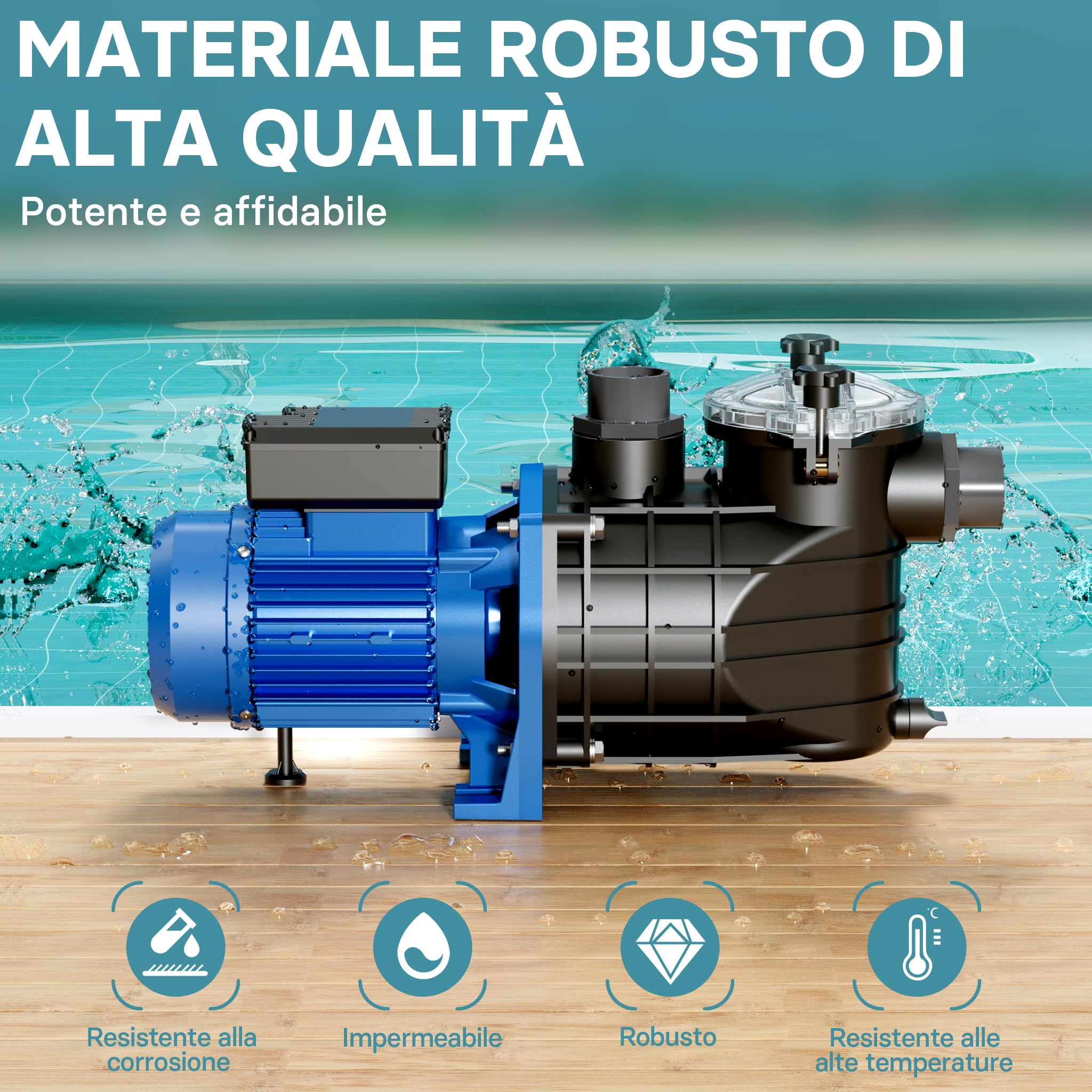 Wiltec Pompa piscina 34800 l/h 3000W con filtro
