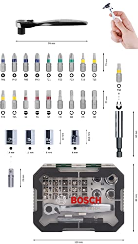 Bosch Set 26 Bit Avvitamento con Cricchetto e Bussole