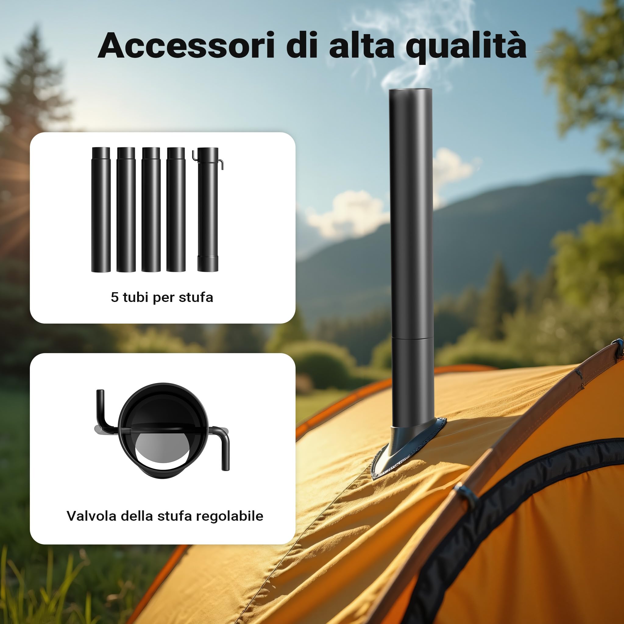Wiltec Stufa a Legna Campeggio Acciaio 85x57,5x238 cm