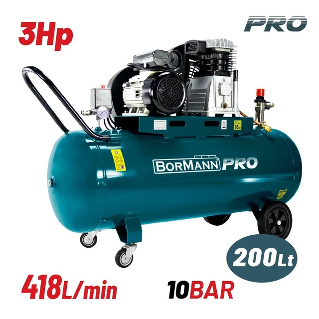 Bormann Pro compressore aria cinghia 3 HP 200 L 418 L/min