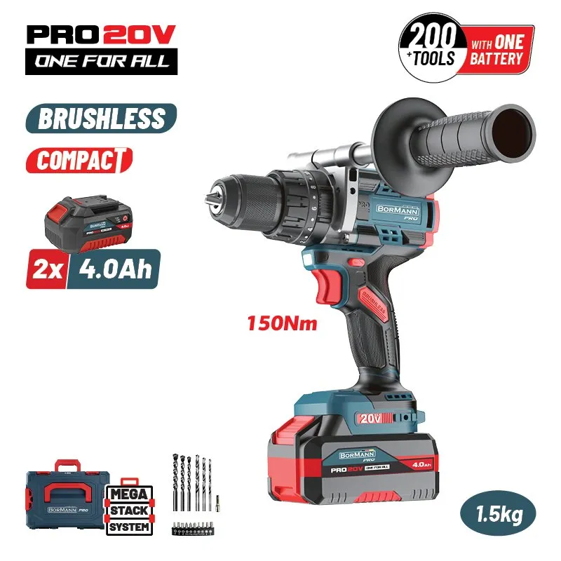 Bormann Pro BBP5406X44CA Trapano Avvitatore 20V 2x4Ah Brushless