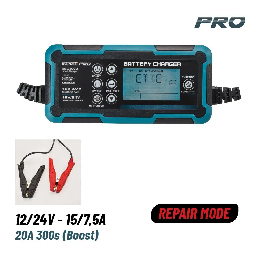 Bormann Pro caricabatterie 12/24V 15A LCD