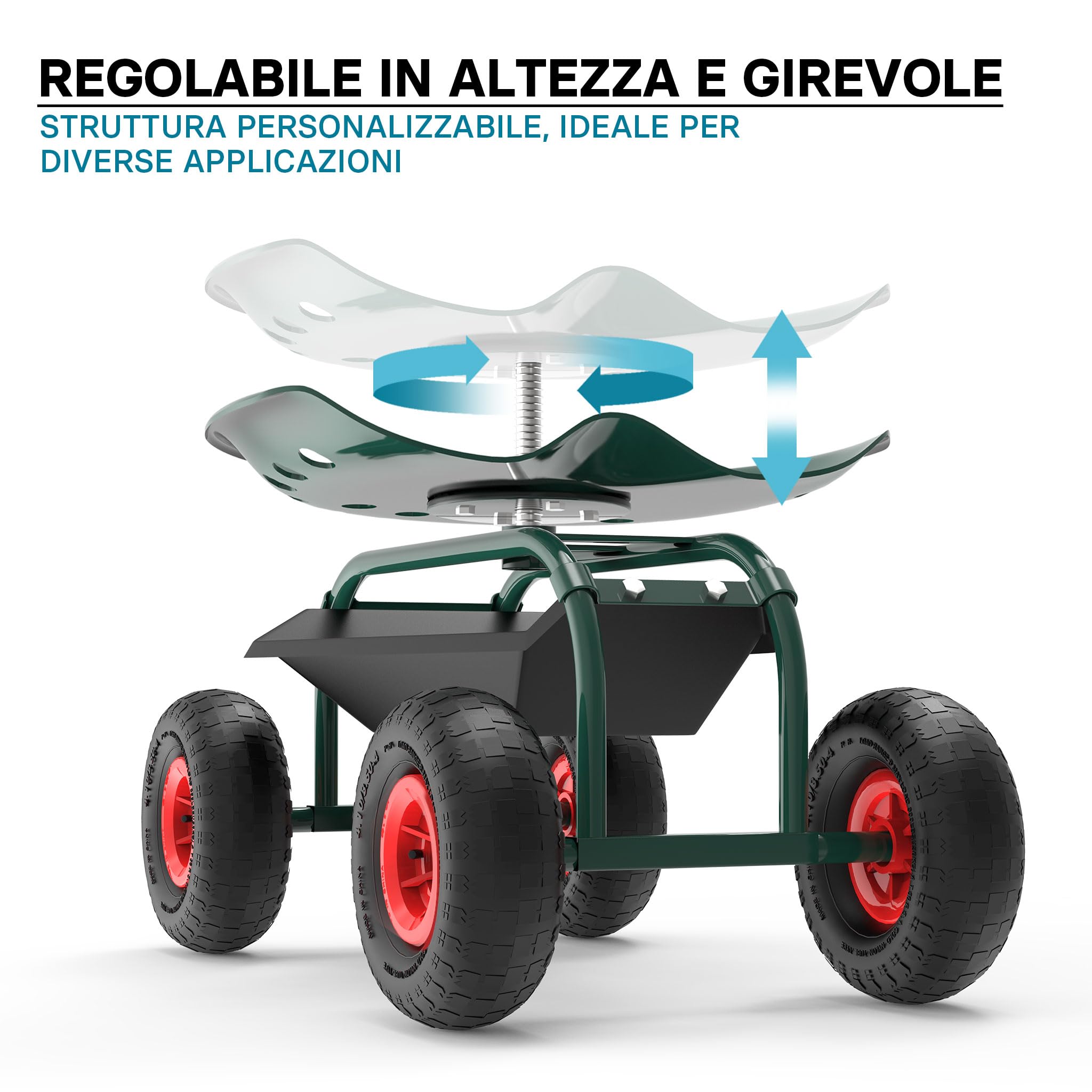 Wiltec Sgabello Giardinaggio Officina con Ruote 150 kg