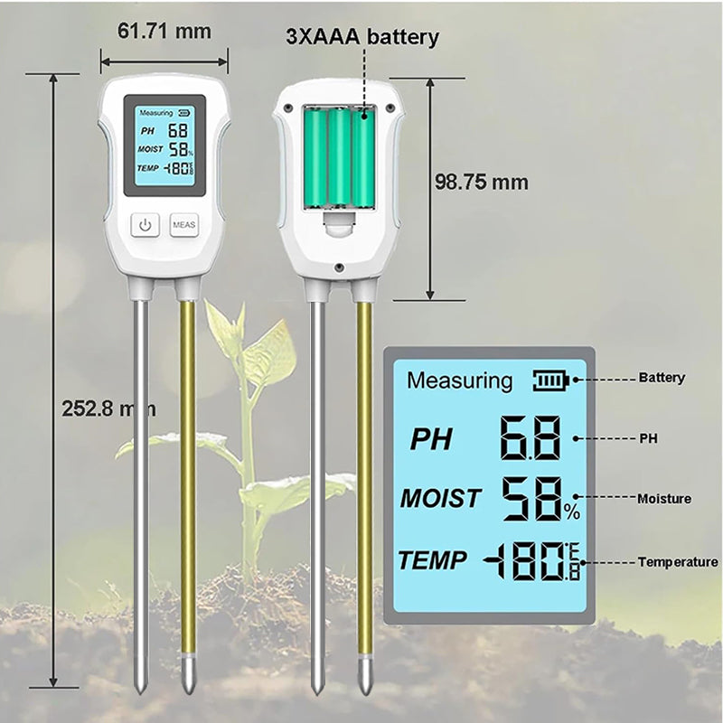 Tilswall Misuratore Terreno 3 in 1 pH Temperatura Umidità LCD