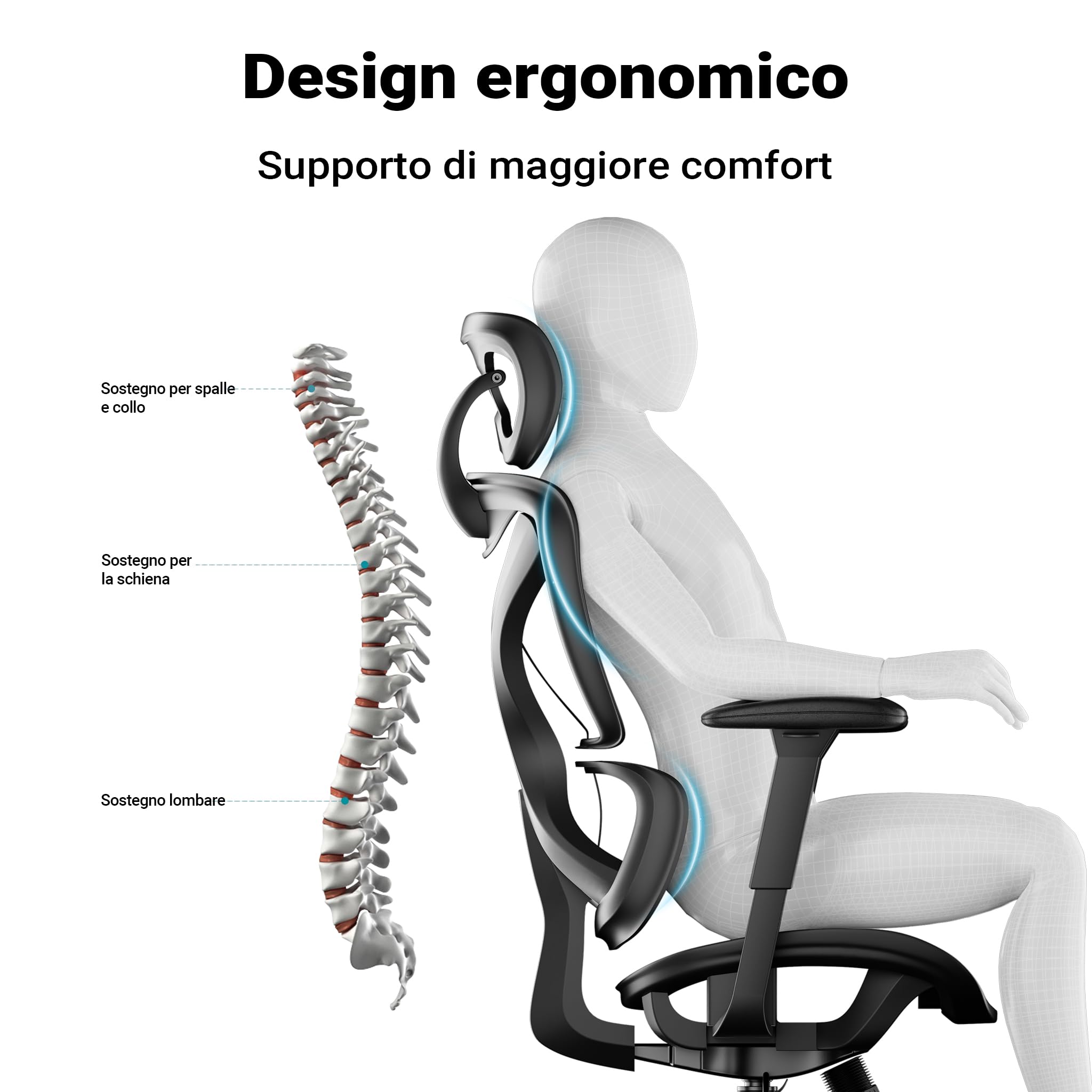 Wiltec sedia ufficio ergonomica 150 kg 701x690x1240 mm