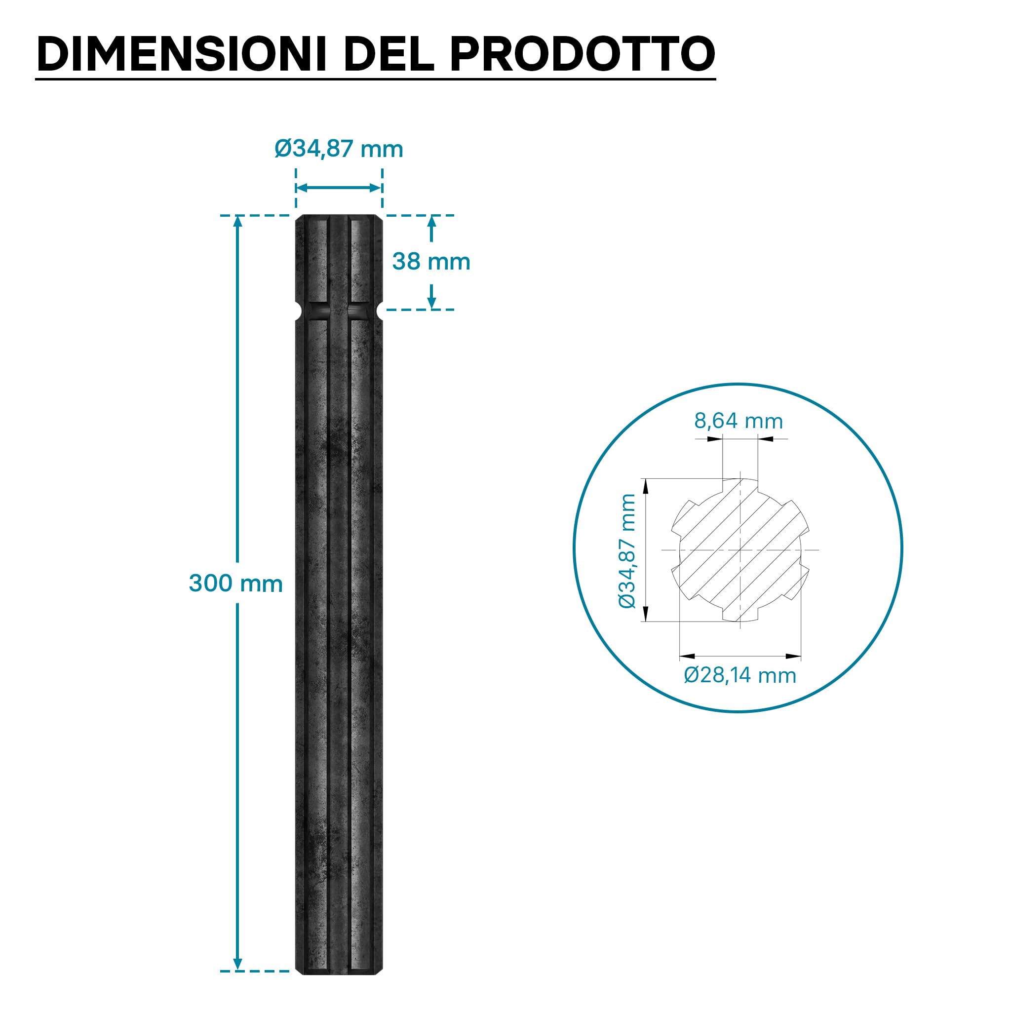 Wiltec BT1 Profilo scanalato cardano 300 mm 1 3/8" 6 denti