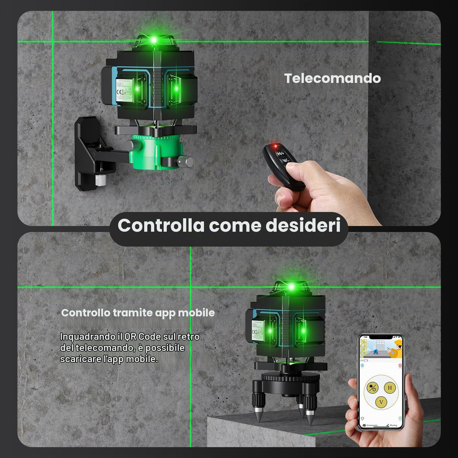 Weytoll Livella Laser 360 Verde 16 Linee Kit Treppiede