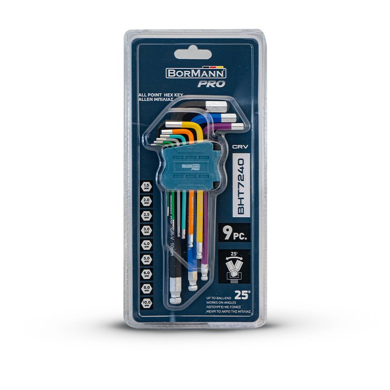 Bormann Set Chiavi Brugola 9 Pezzi Sferiche Lunghe