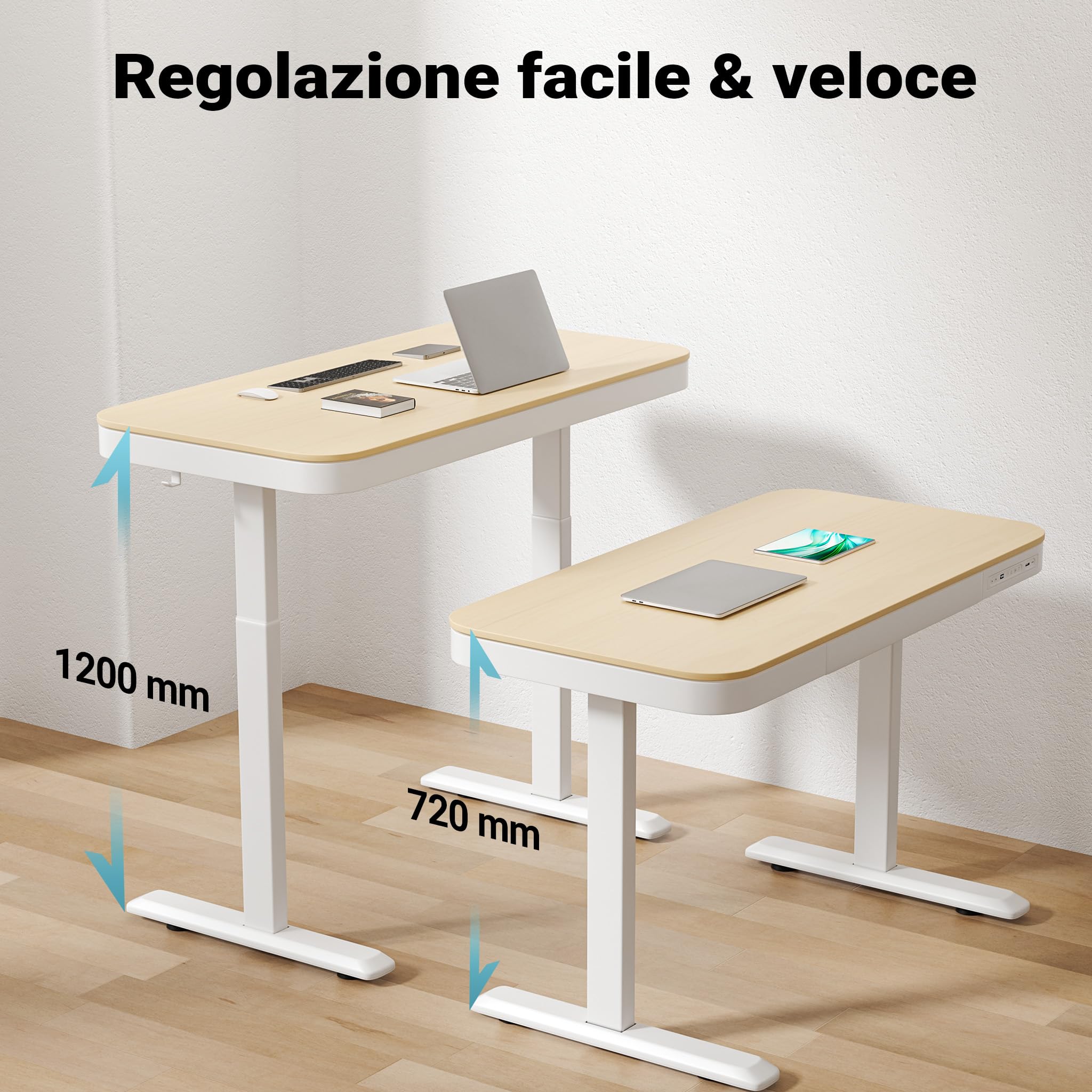 Wiltec Scrivania Motorizzata Regolabile USB 60 kg