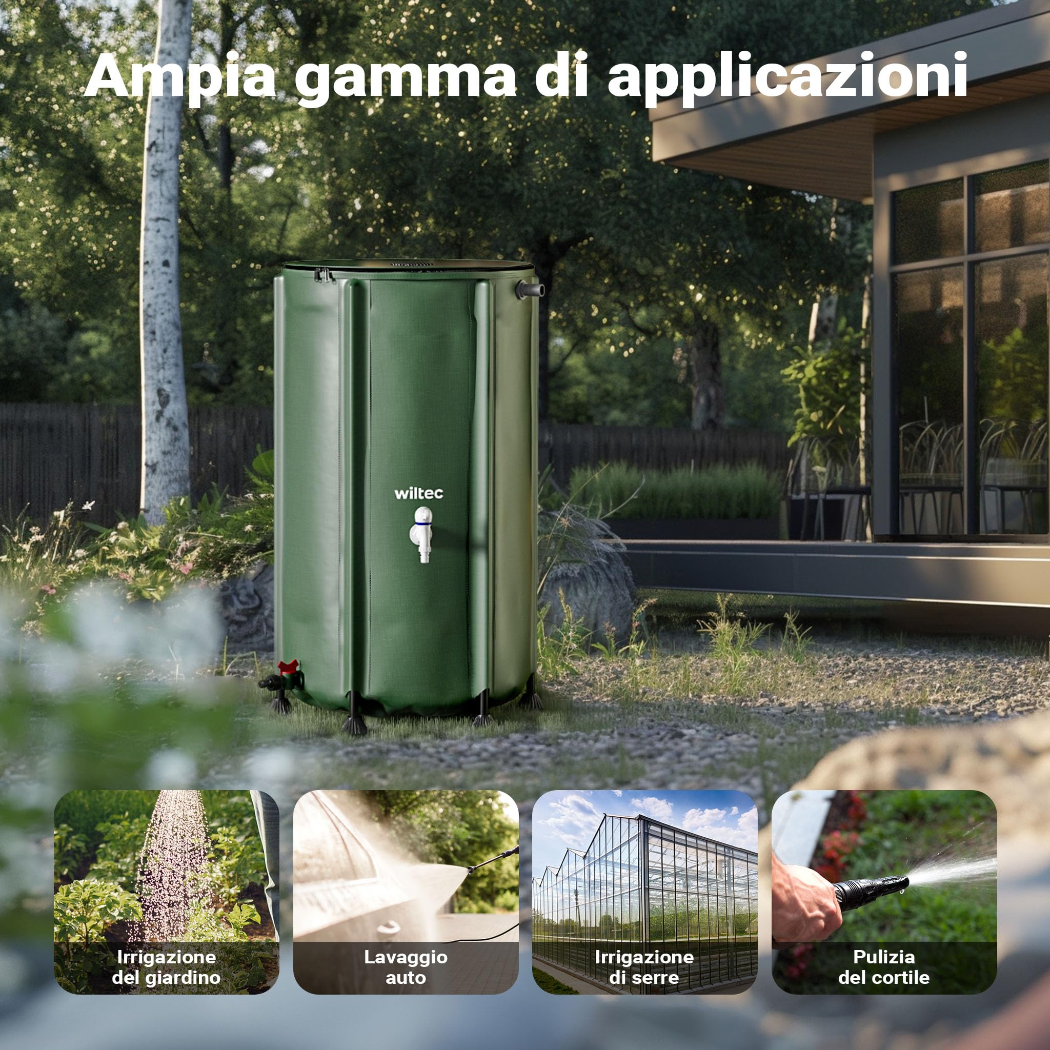 Wiltec Serbatoio acqua piovana pieghevole 250L PVC