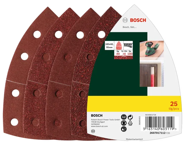 Bosch Set 25 fogli abrasivi 102x62 mm grana mista 11 fori