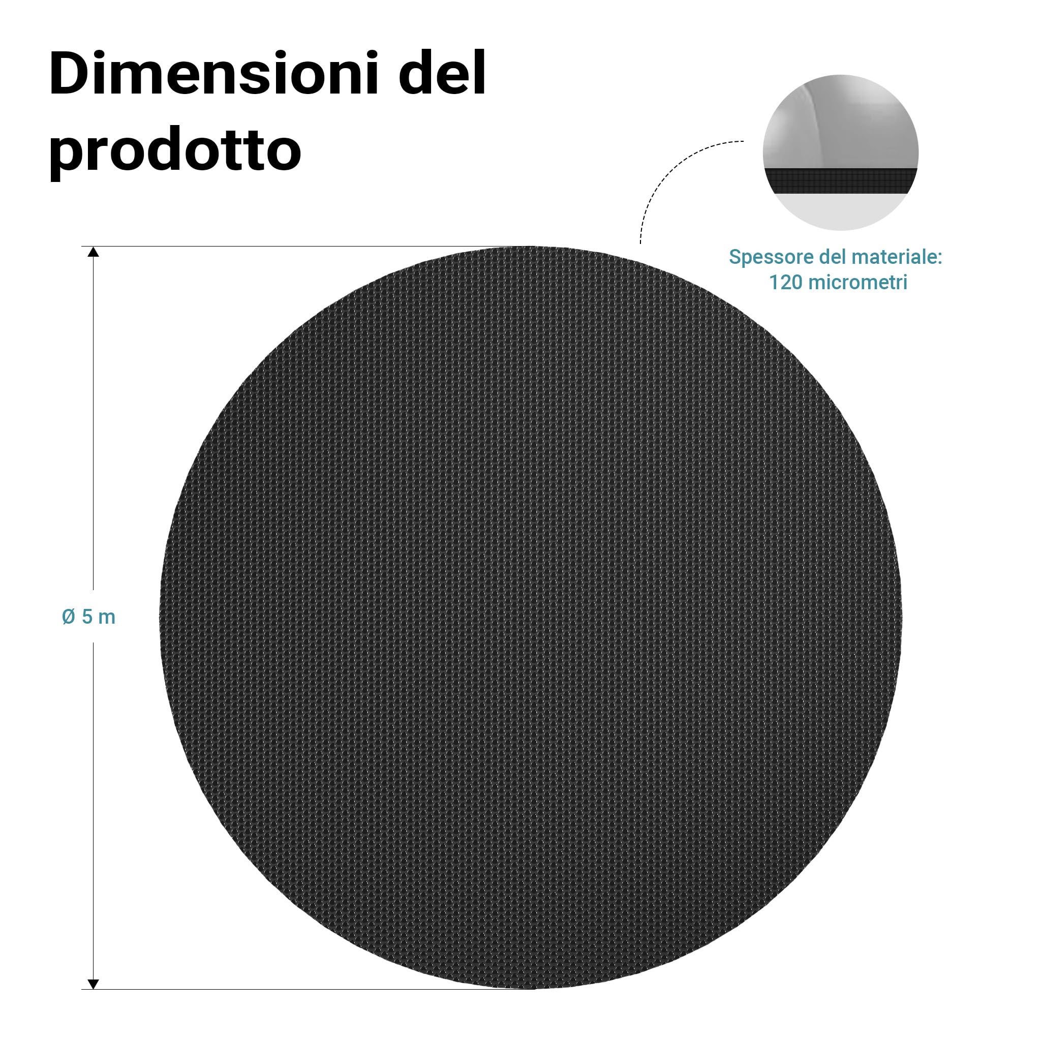 Wiltec Copertura isotermica piscina rotonda Ø 5 m nera 120µ