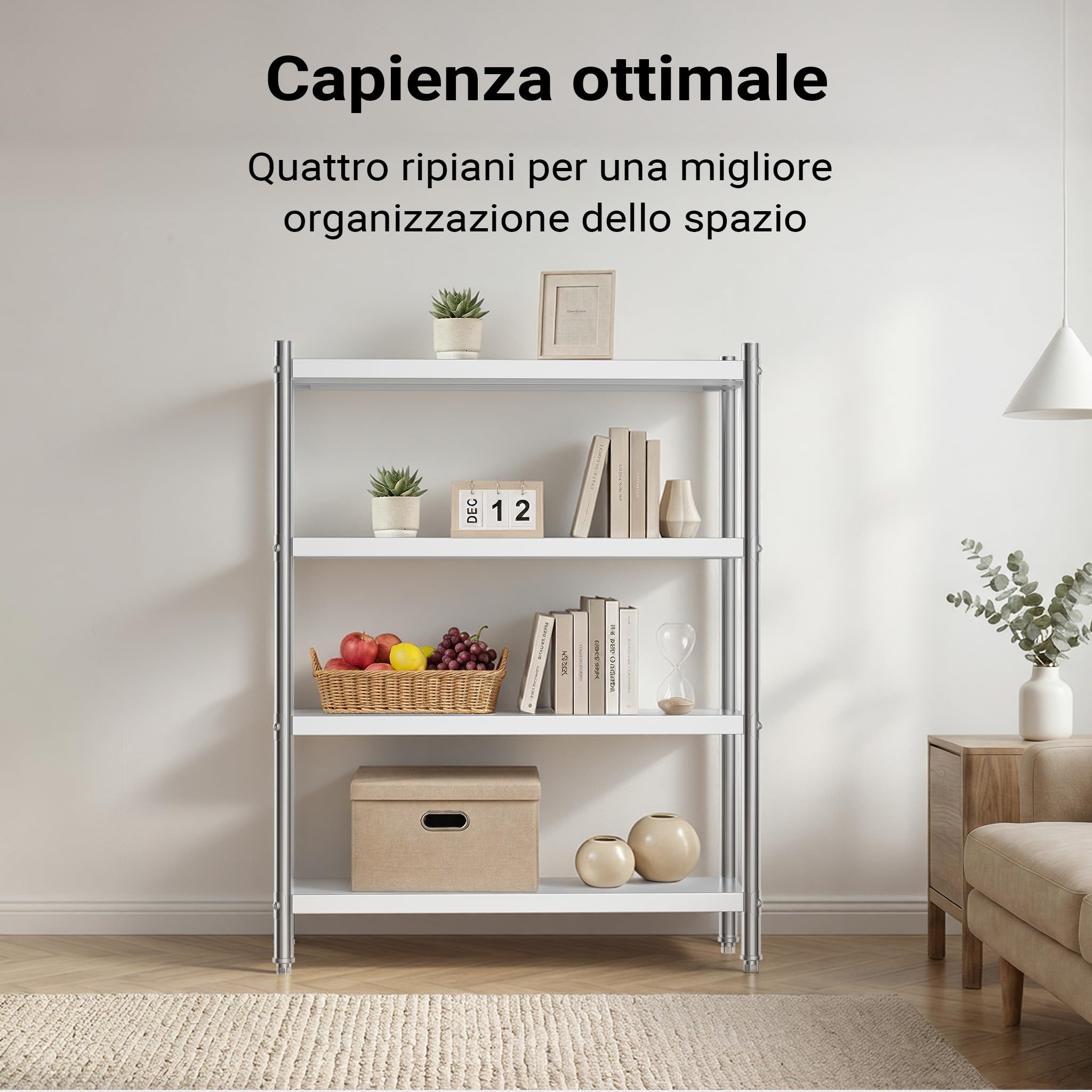 Wiltec Scaffale Acciaio Inox 120x50x155cm 4 Ripiani 150kg