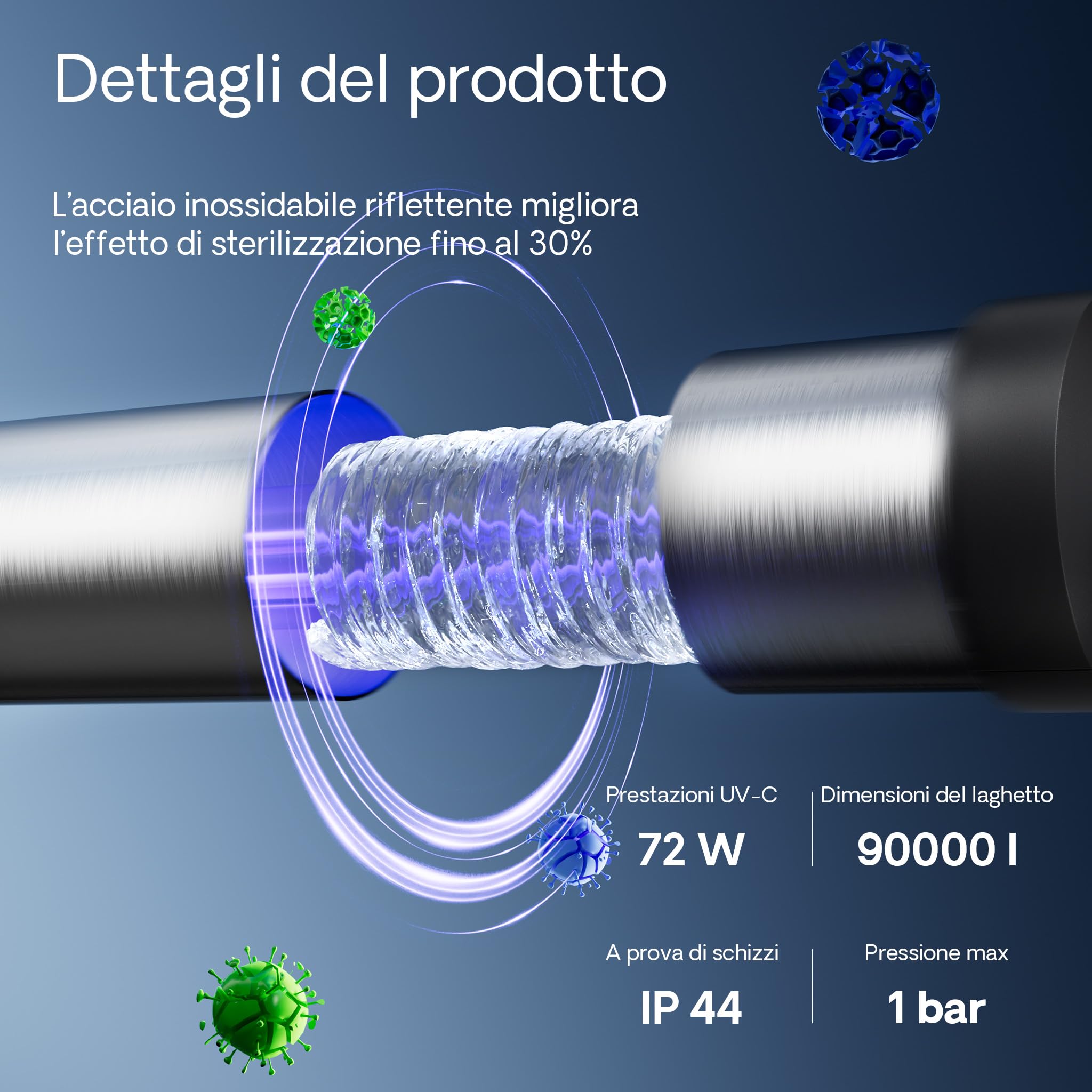 SunSun CUV-772 chiarificatore UV laghetto 72W acciaio