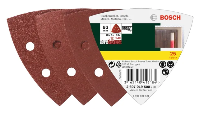 Bosch fogli abrasivi delta 93 mm 25 pezzi grane P60/120/240