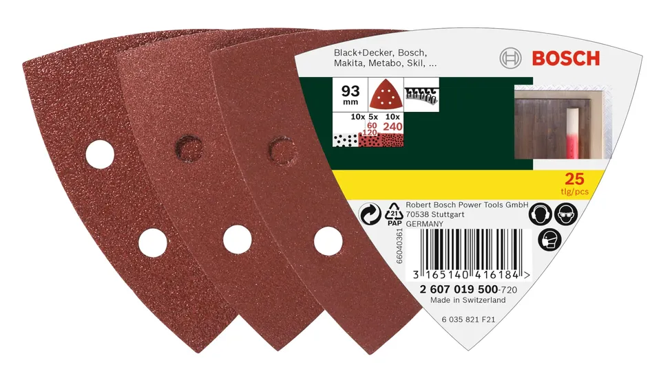 Bosch fogli abrasivi delta 93 mm 25 pezzi grane P60/120/240