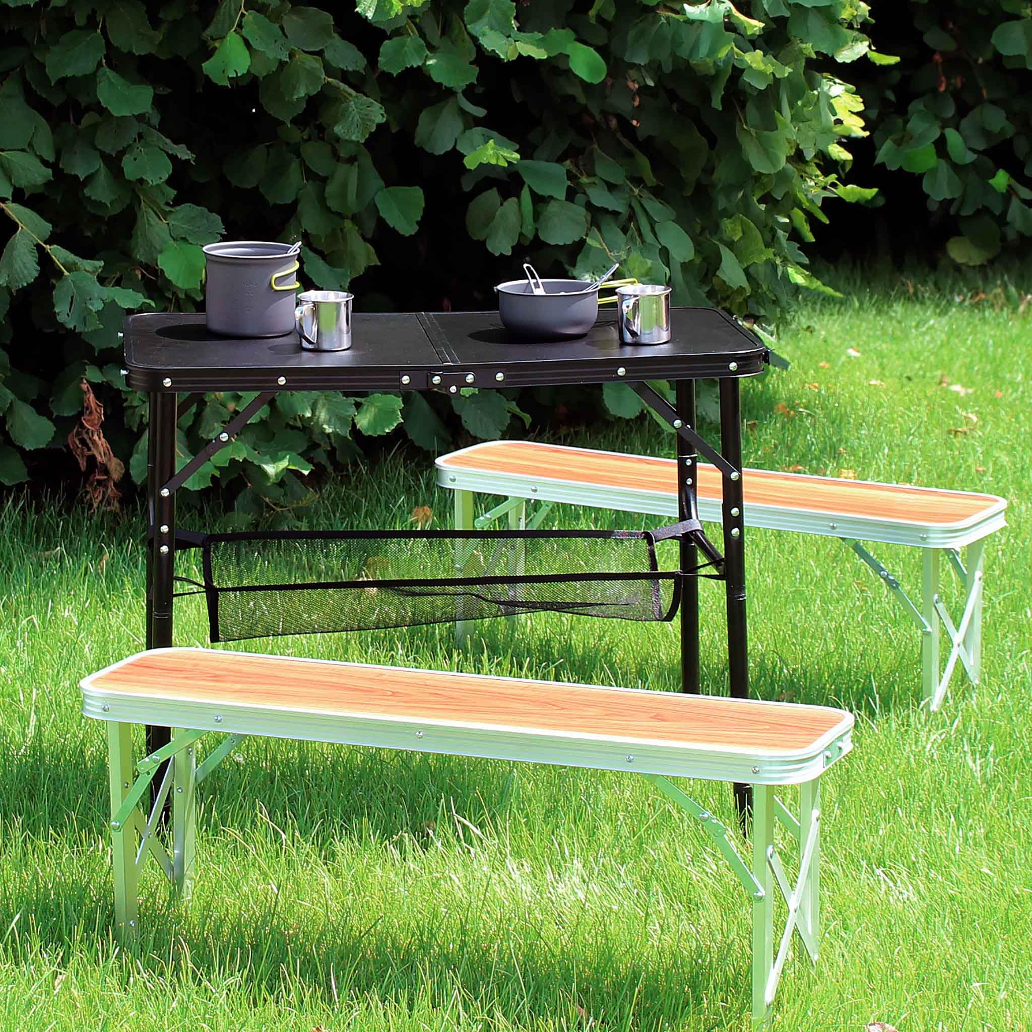 Wiltec Toboli Tavolo Campeggio Alluminio 80x40 cm Nero Altezza