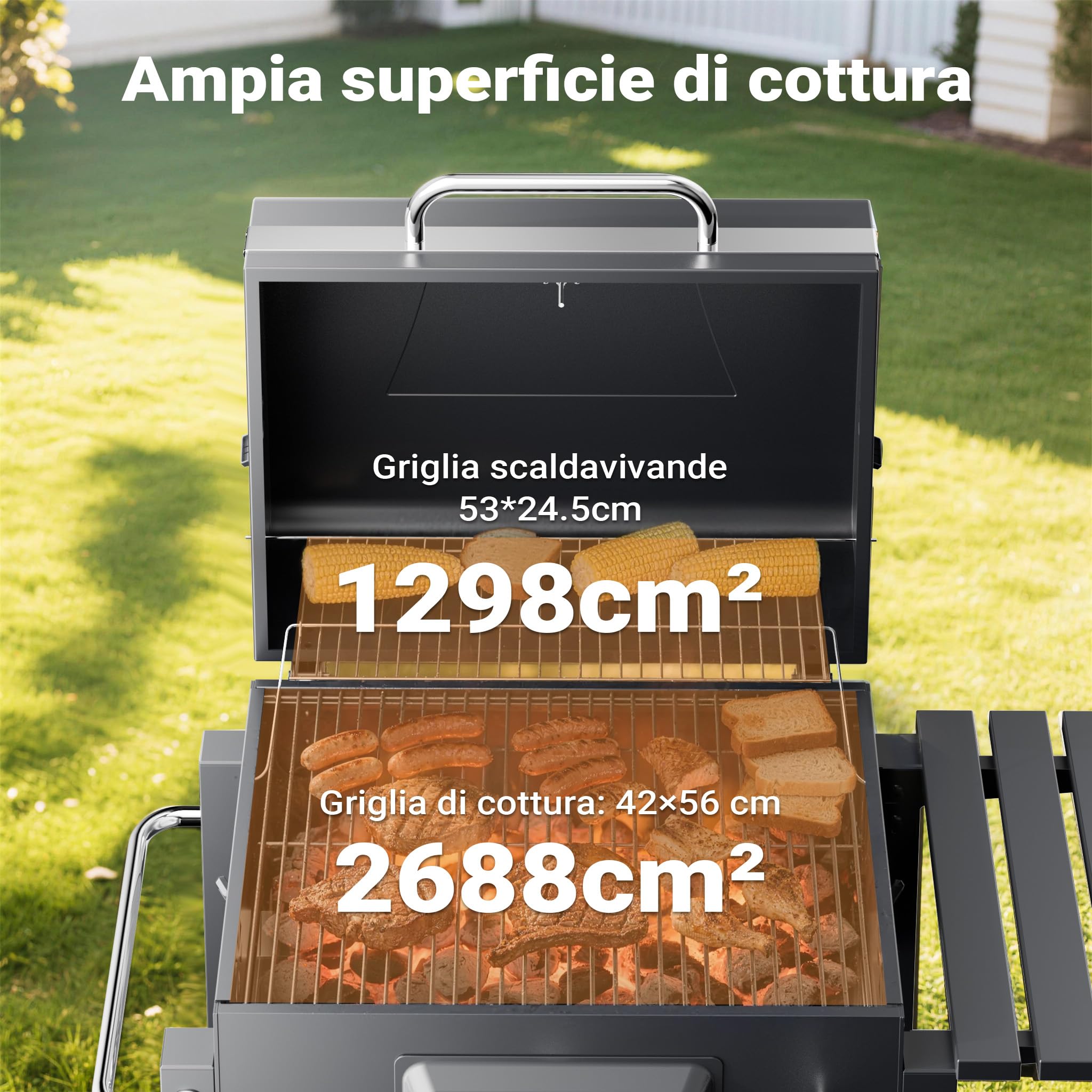 Wiltec Barbecue a Carbone Carrellato con Coperchio Termometro
