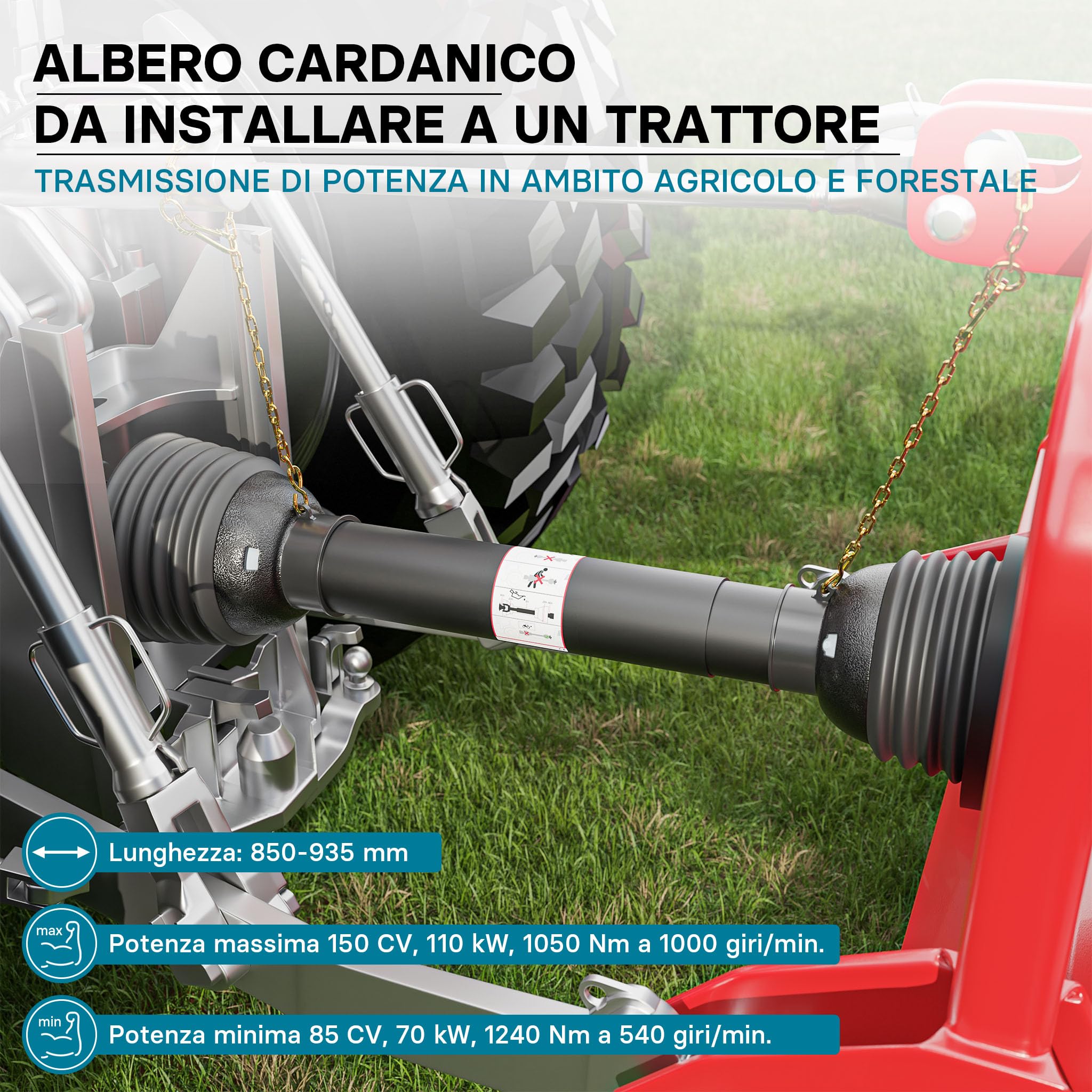 Wiltec T8 albero cardanico 850 mm 1240 Nm 1 3/8" Z6