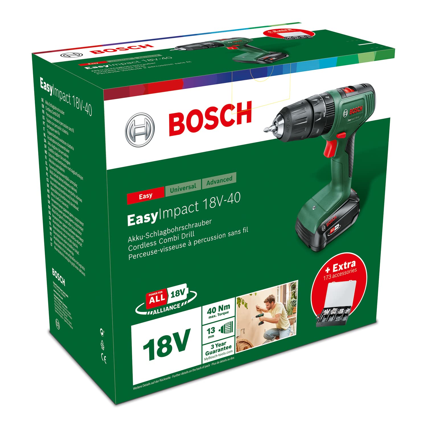 Bosch EasyImpact 18V-40 Trapano 2,0Ah Set 173 Pz