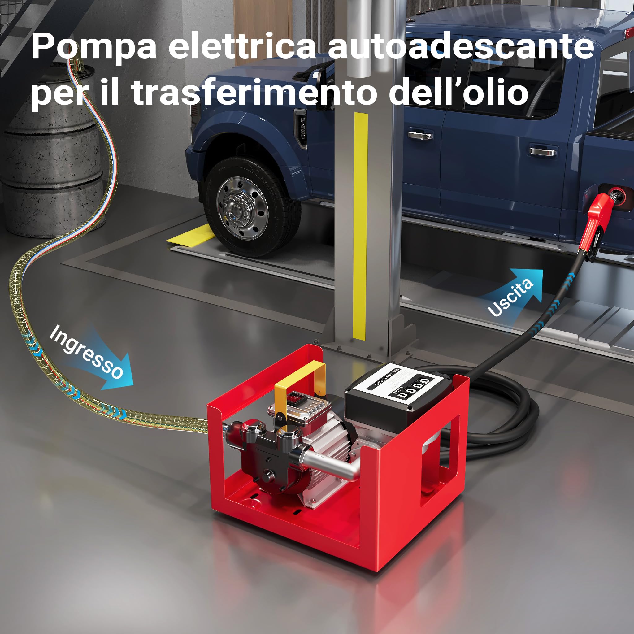 Wiltec Pompa travaso gasolio 230V 550W 60 l/min telaio