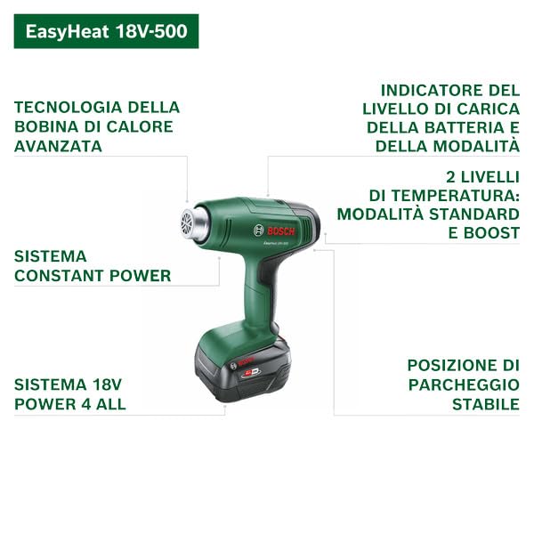 Bosch EasyHeat 18V-500 Termosoffiatore Batteria con Bocchetta