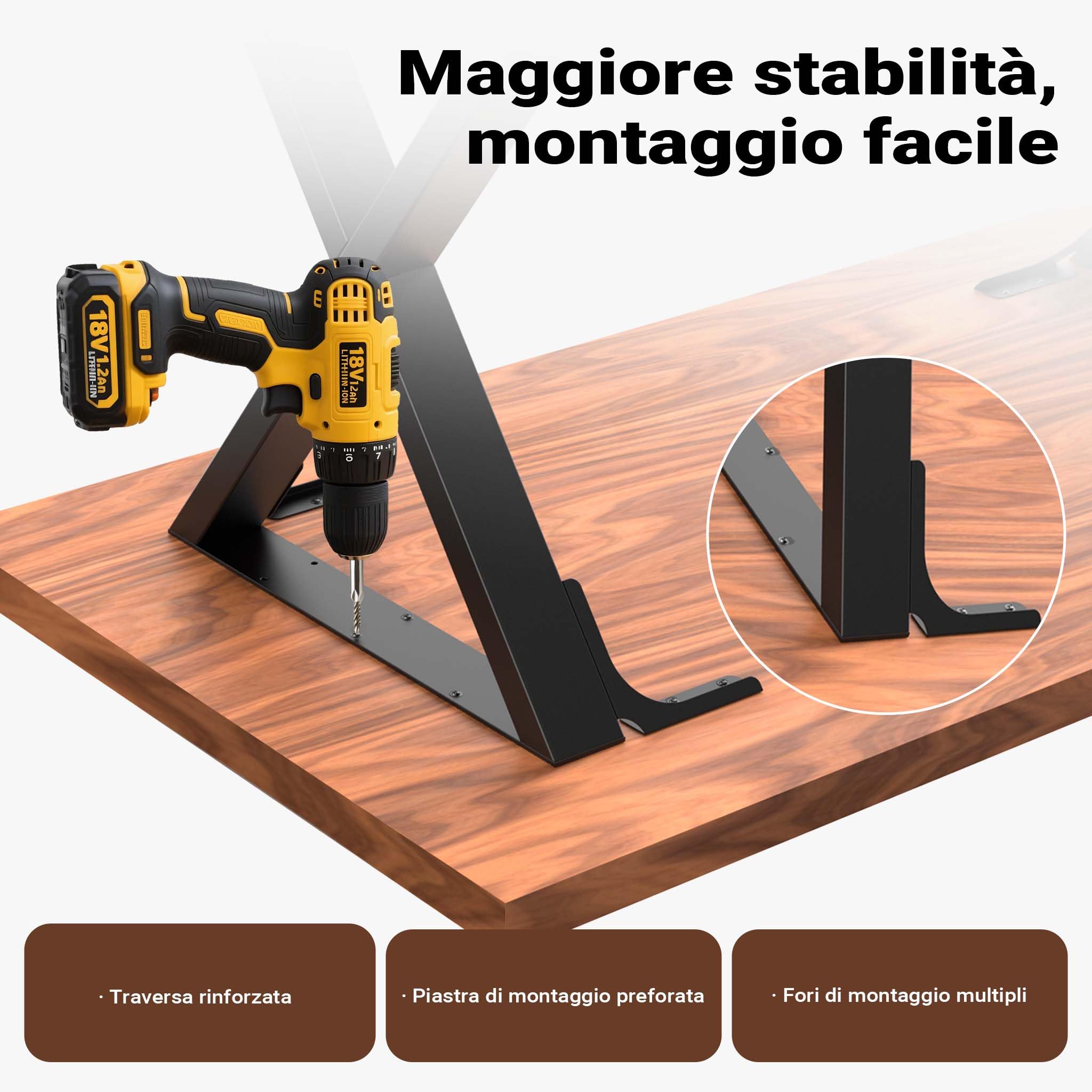 Wiltec Base Tavolo 72x60 cm Gambe a X Nero Acciaio