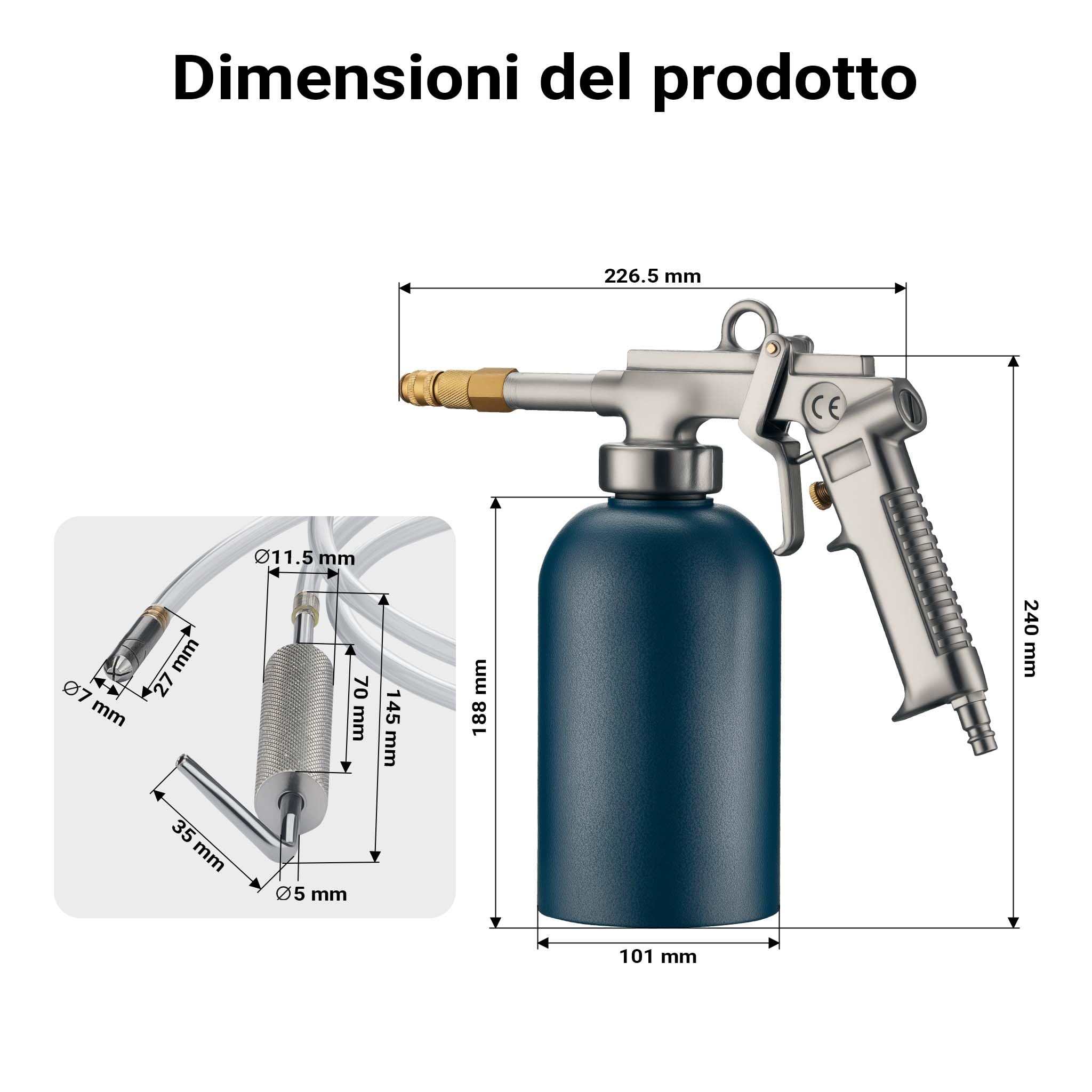 Wiltec Pistola a spruzzo 1100ml sottoscocca 4-6 bar