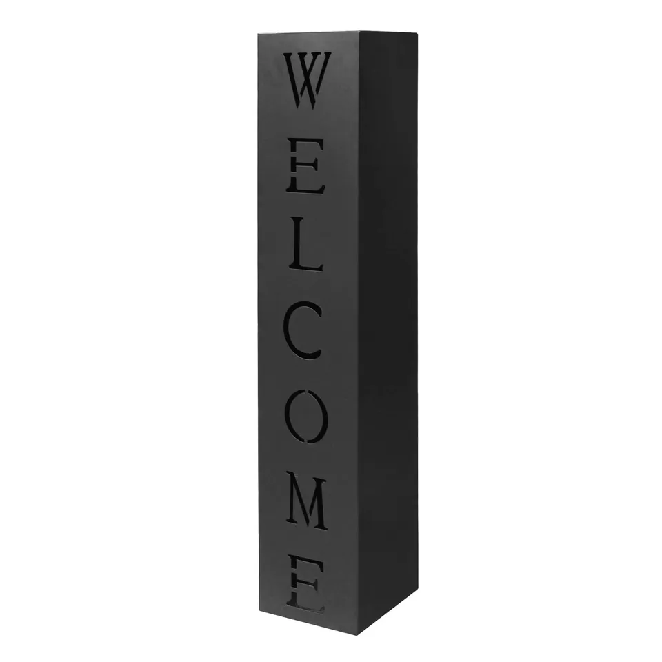 Wiltec Colonna Decorativa Welcome 100cm Metallo Nero Fioriera