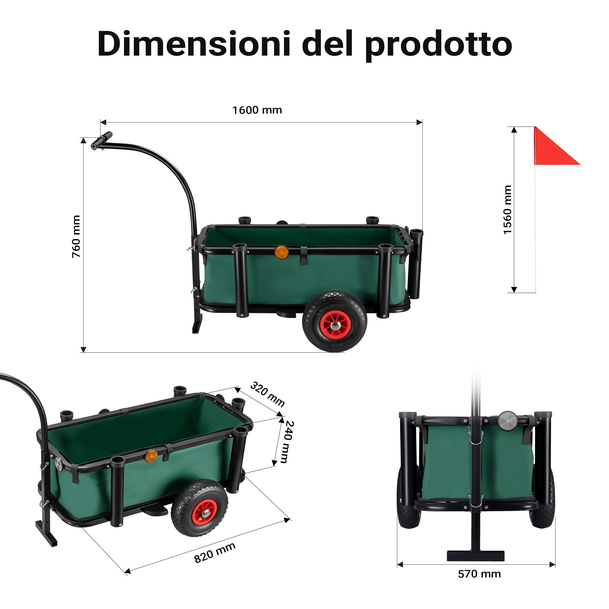 Wiltec Carrello da Pesca 50 kg 60 Litri con Ruote Pneumatiche