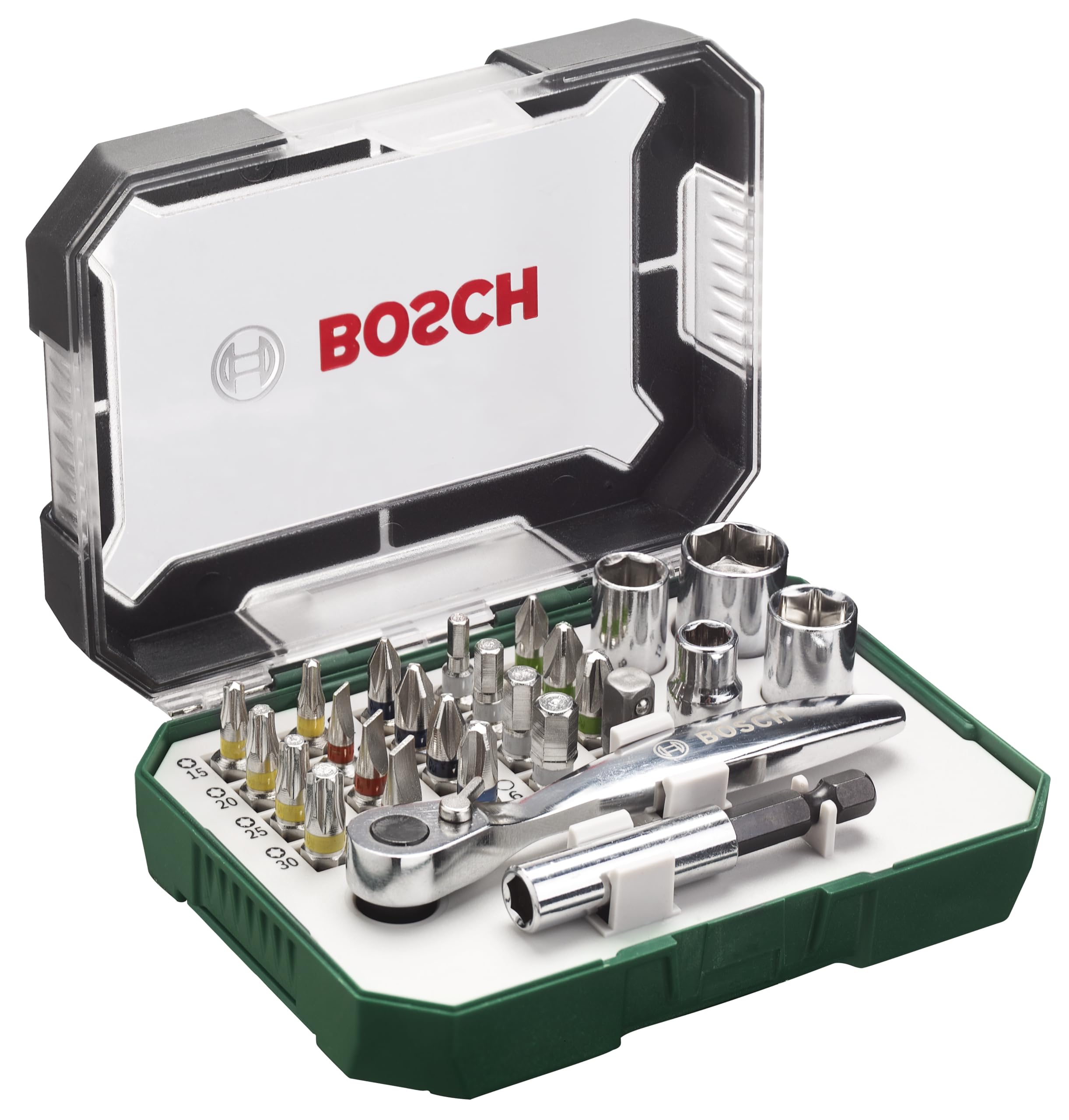 Bosch Set 26 Bit Avvitamento con Cricchetto e Bussole