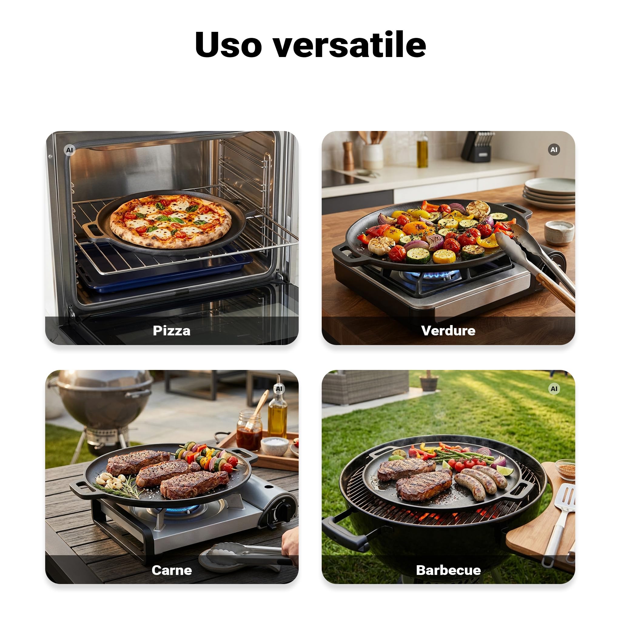 Wiltec Tegame 34,5 cm Padella Ghisa Antiaderente Forno