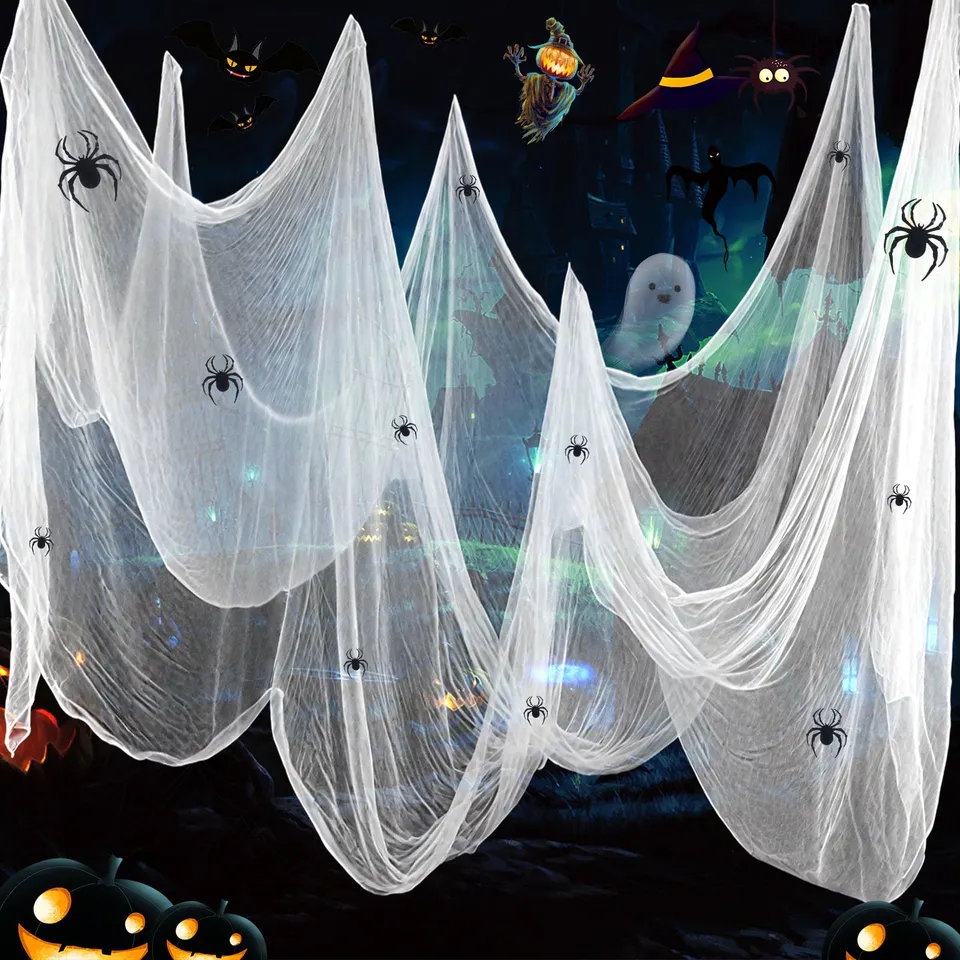 Wzone decorazione Halloween tulle bianco 215x600 cm 12 ragni