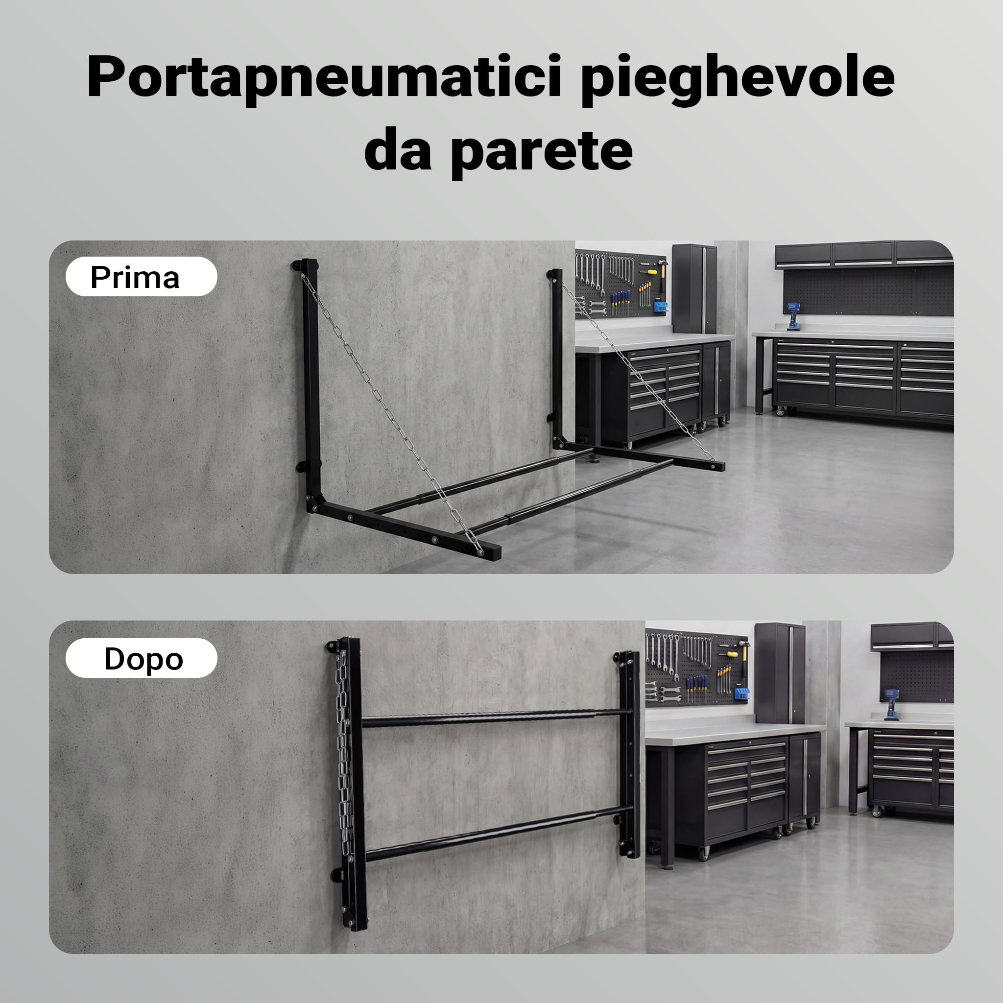 Wiltec Supporto pneumatici a parete 130 kg 4 ruote pieghevole