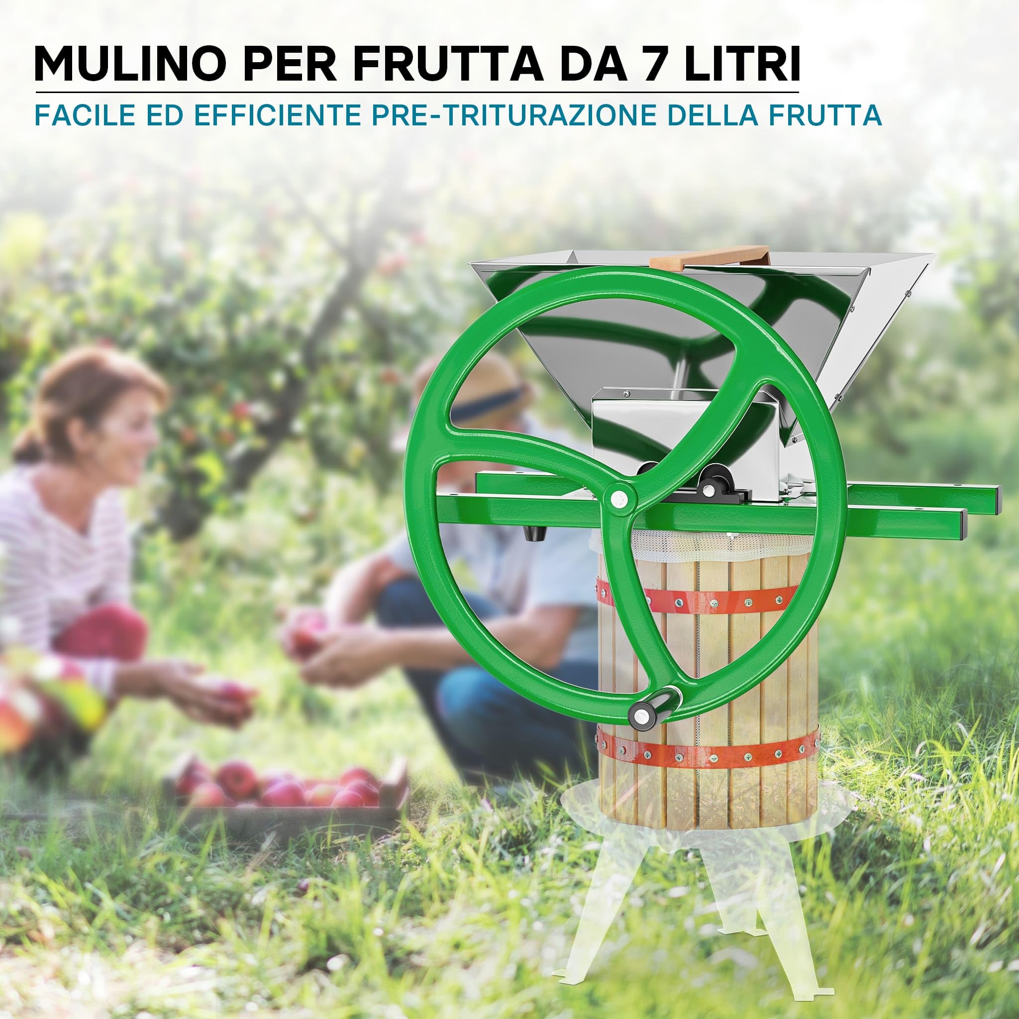 Wiltec Mulino Macina Frutta Manuale 7 Litri per Mele